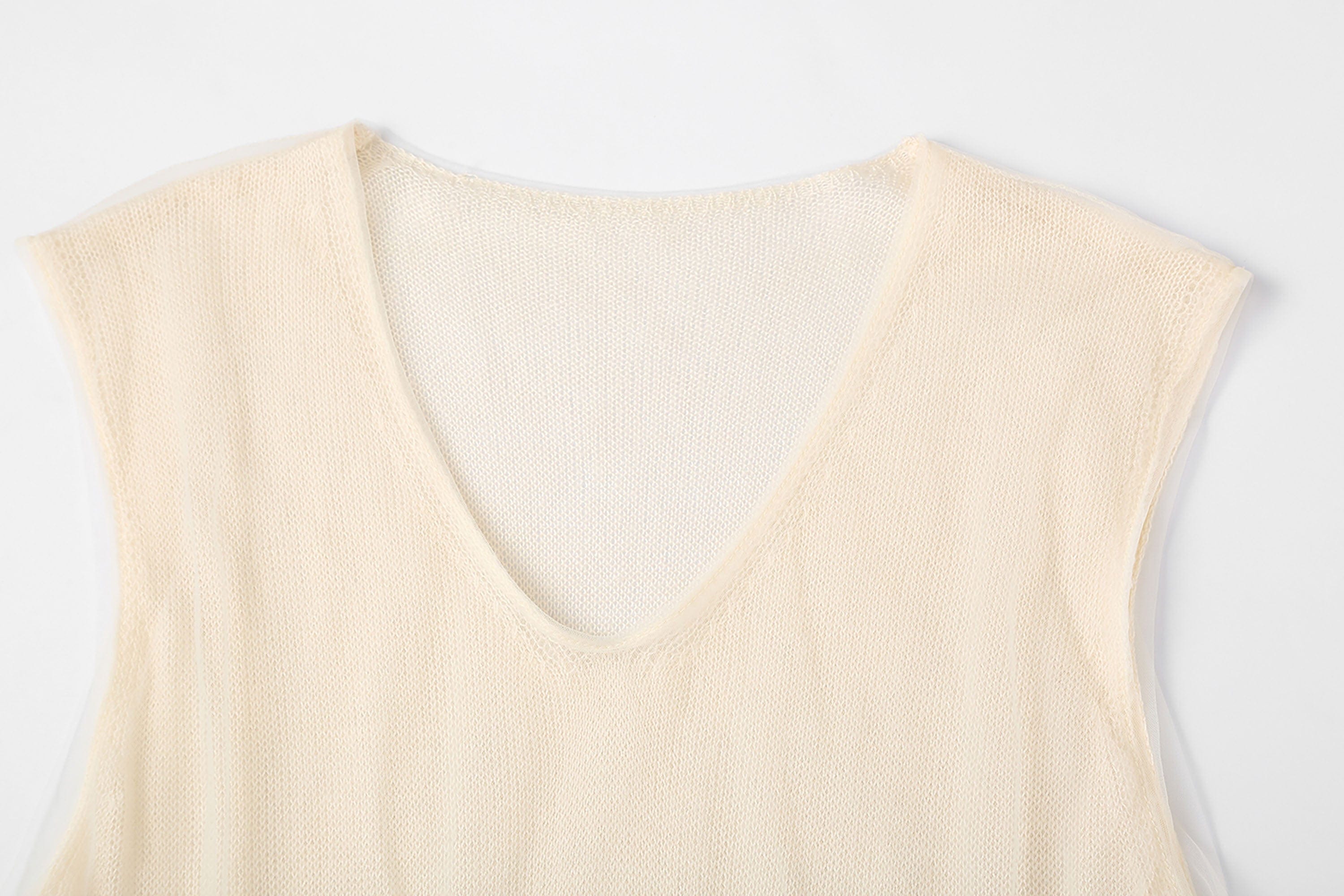 CLP Sheer-Layered V-Neck Oversized Tank Top-Tank Top-M-Apricot-Free Shipping Leatheretro