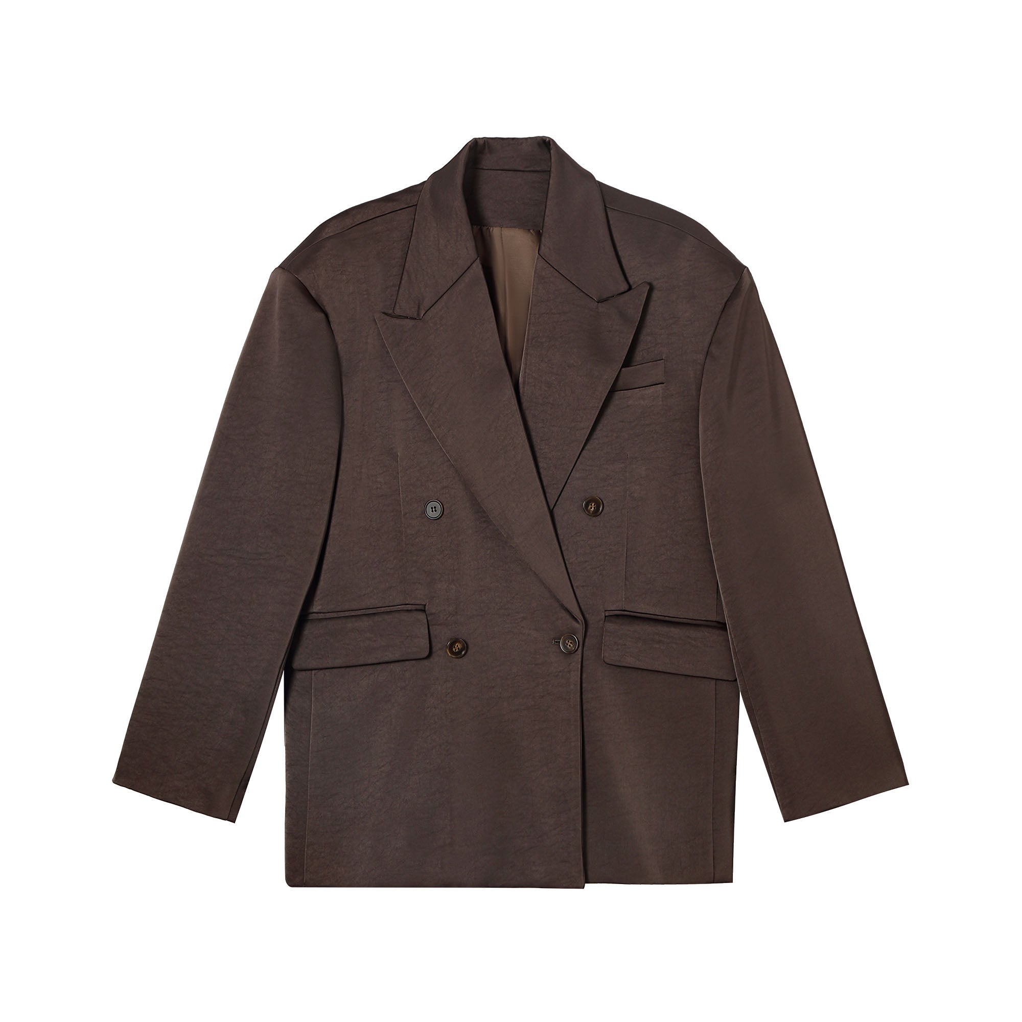 CLP Satin Double-Breasted Oversized Blazer-Jacket-S-Coffee-Free Shipping Leatheretro