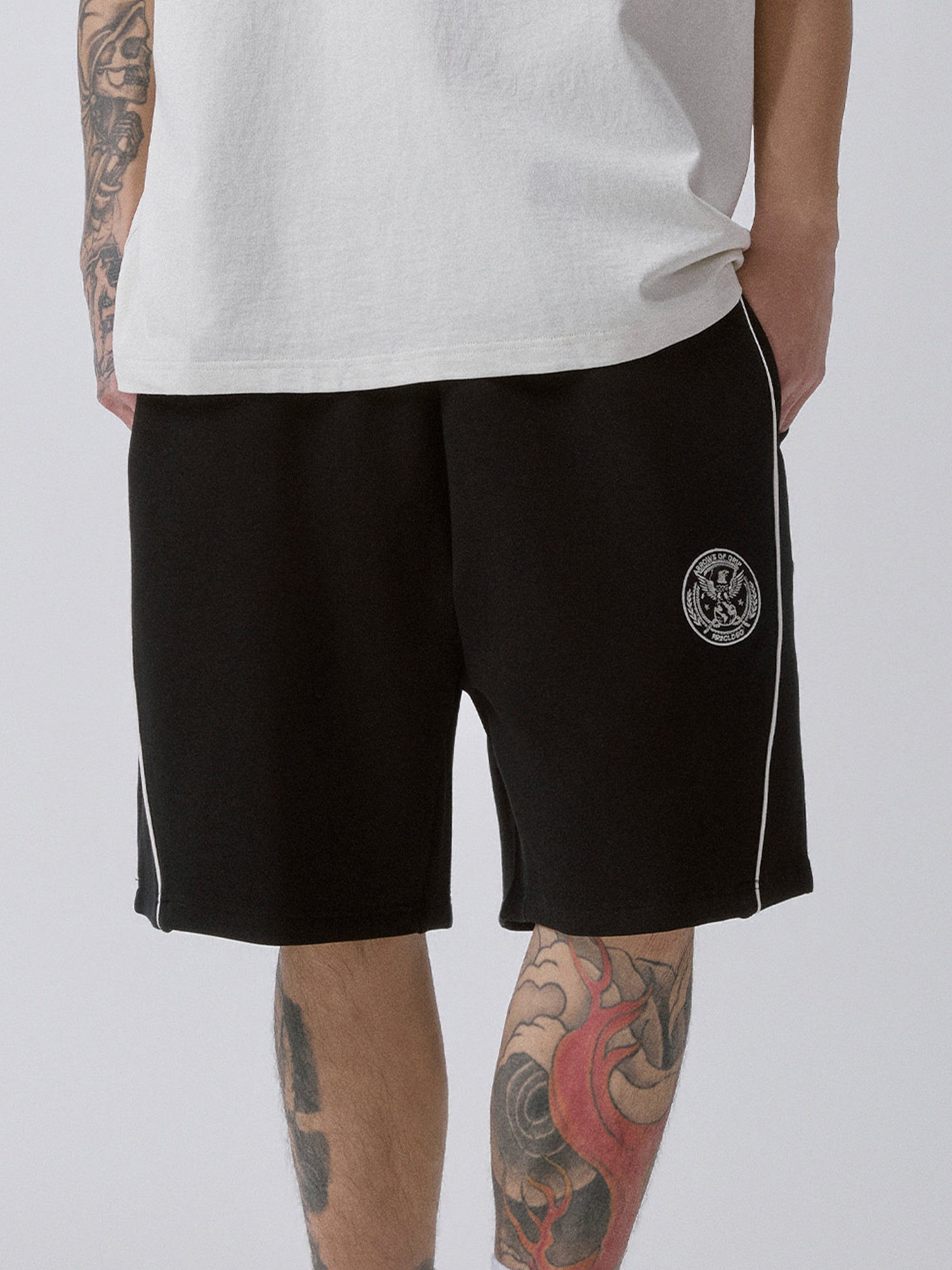 F2CE Cotton Side-Stripe Badge Sport Shorts-Shorts-S / 27-31"-Free Shipping Leatheretro