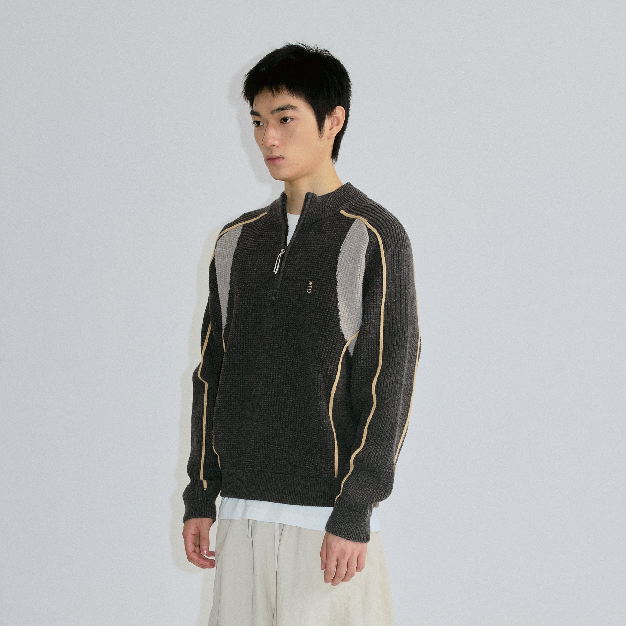 ROARINGWILD A ARCH Contrast Panel Raglan Half-Zip Sweater-Sweater-XS-Navy-Free Shipping Leatheretro