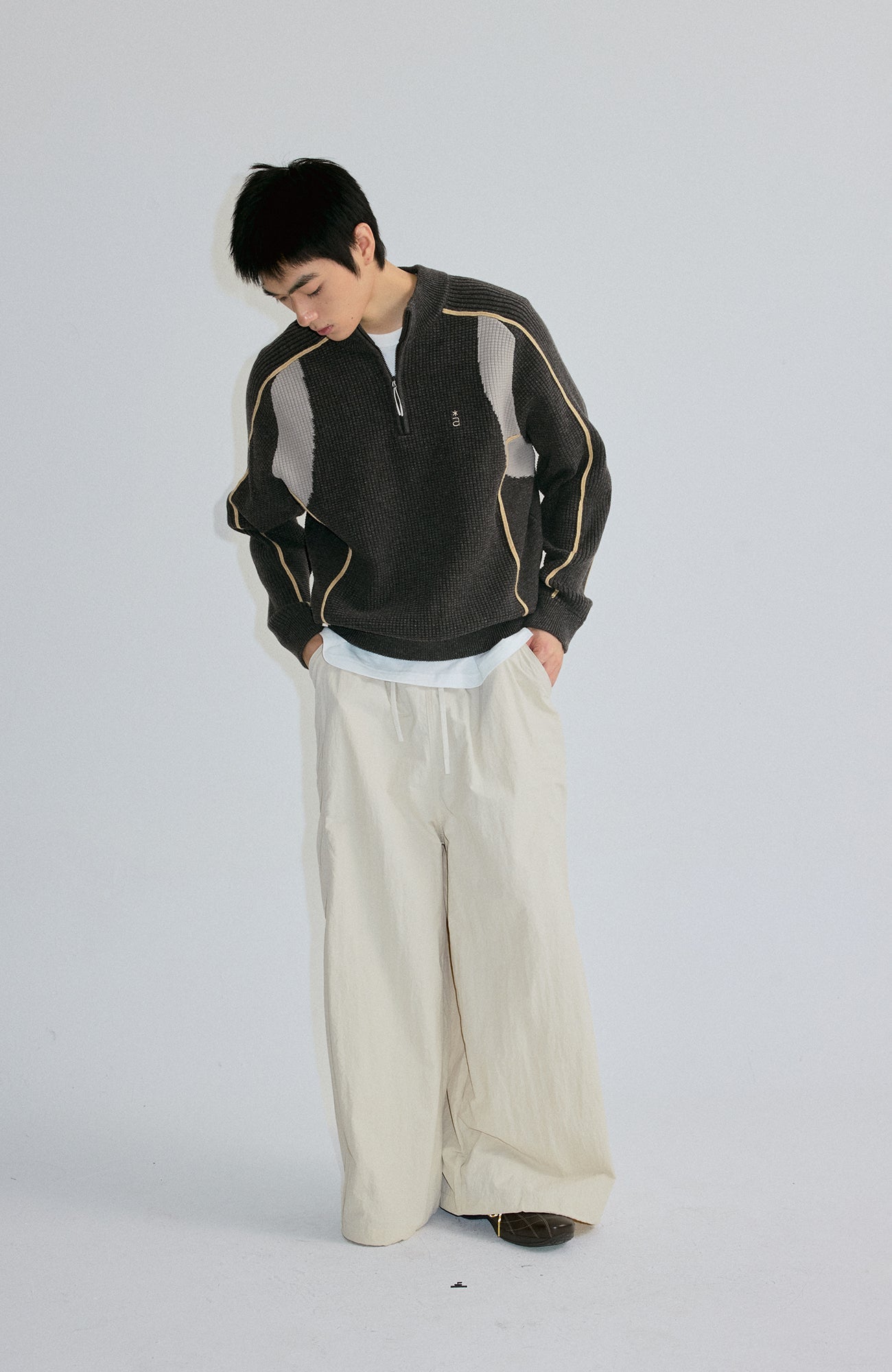 ROARINGWILD A ARCH Contrast Panel Raglan Half-Zip Sweater-Sweater-XS-Navy-Free Shipping Leatheretro
