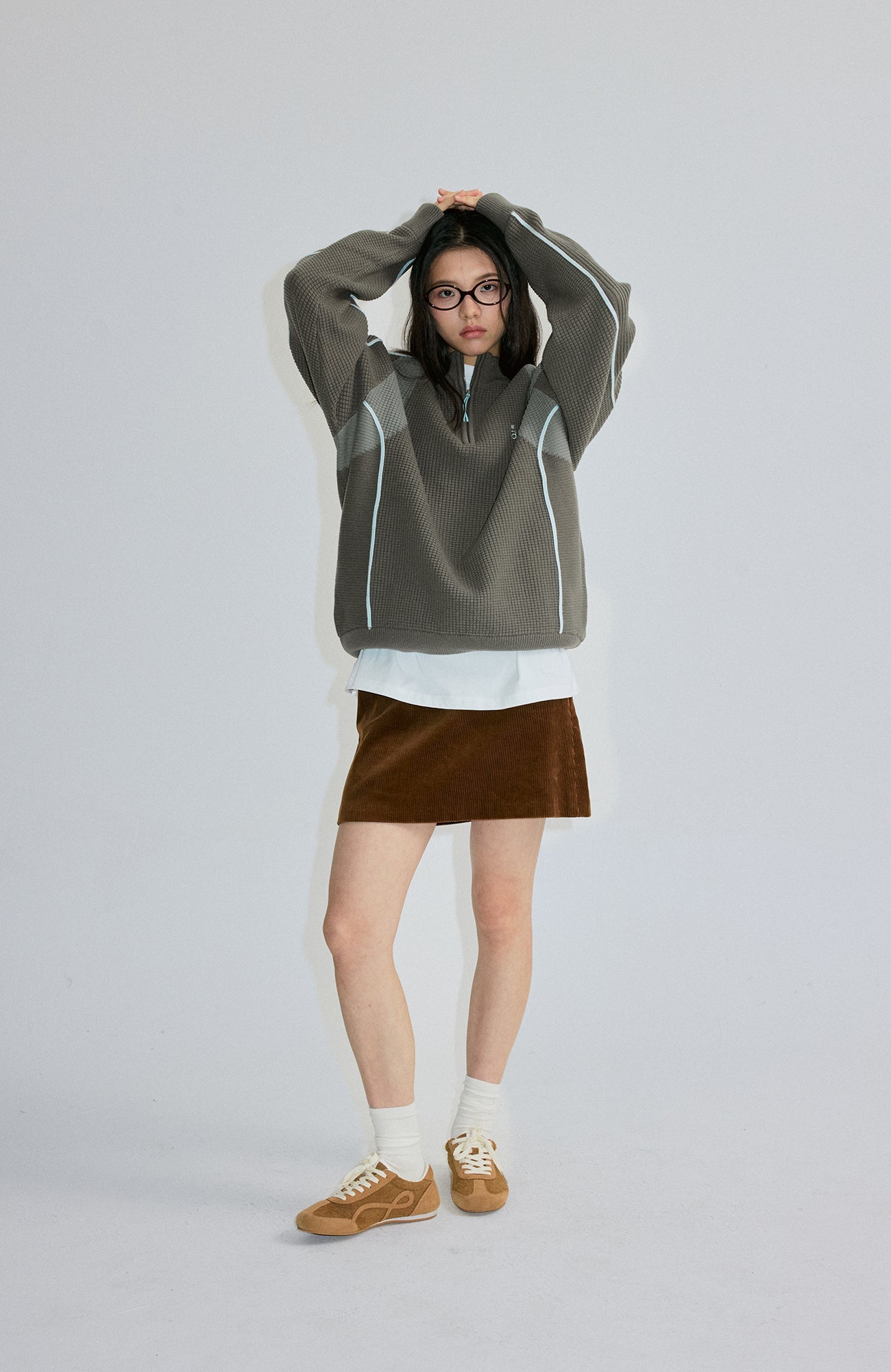 ROARINGWILD A ARCH Contrast Panel Raglan Half-Zip Sweater-Sweater-XS-Navy-Free Shipping Leatheretro