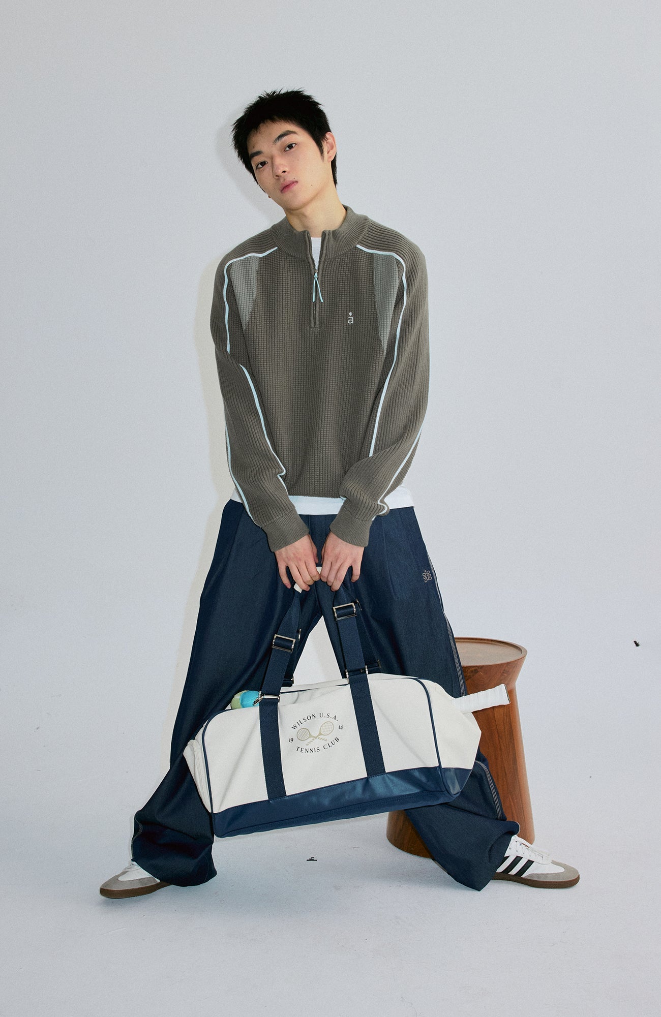 ROARINGWILD A ARCH Contrast Panel Raglan Half-Zip Sweater-Sweater-XS-Navy-Free Shipping Leatheretro