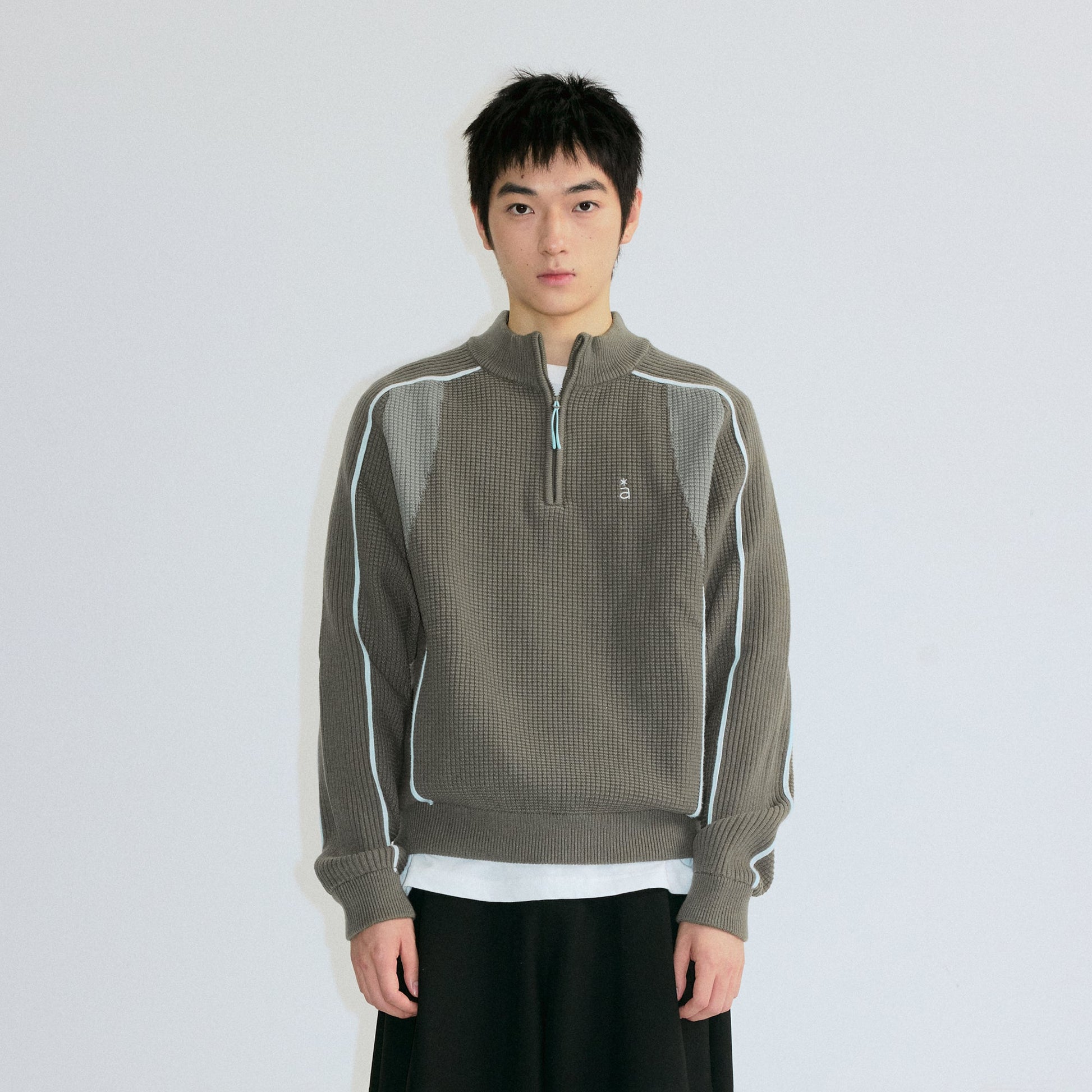 ROARINGWILD A ARCH Contrast Panel Raglan Half-Zip Sweater-Sweater-XS-Green-Free Shipping Leatheretro