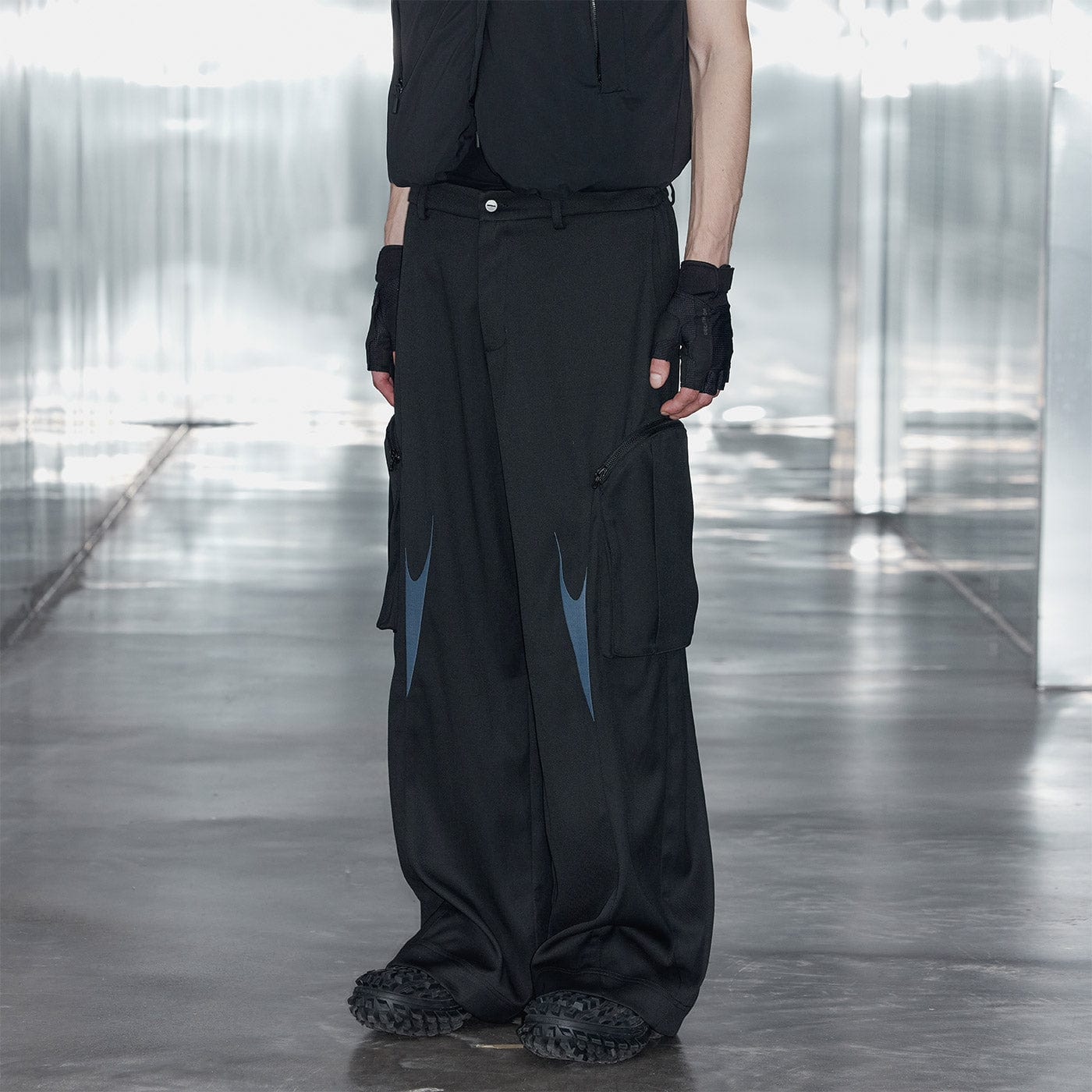 49PERCENT Embroidered Arrows Cargo Suit Pants-Pants-XS-Free Shipping Leatheretro