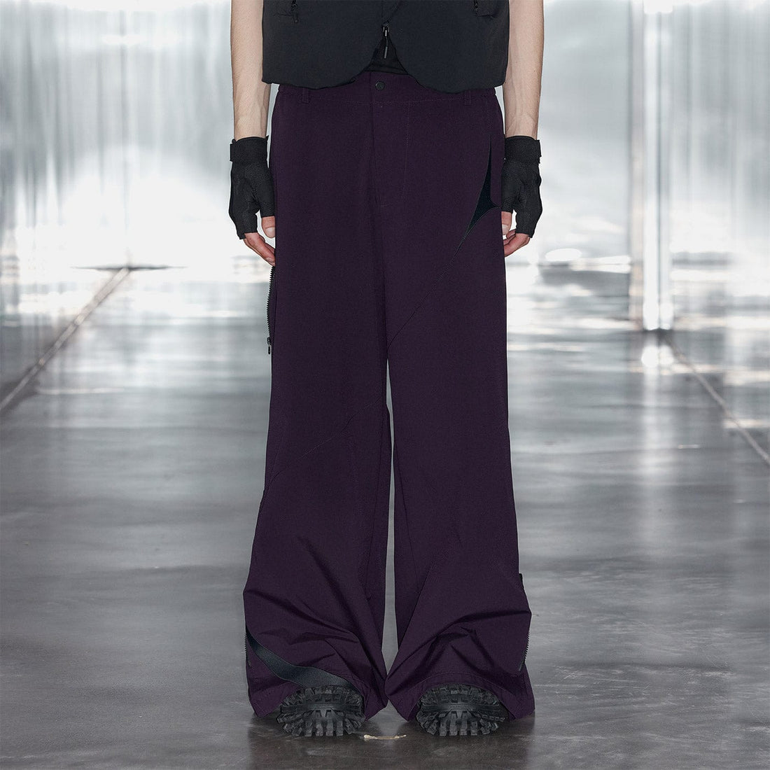 49PERCENT Spliced Side Zipper Pants-Pants-S-Purple-Free Shipping Leatheretro