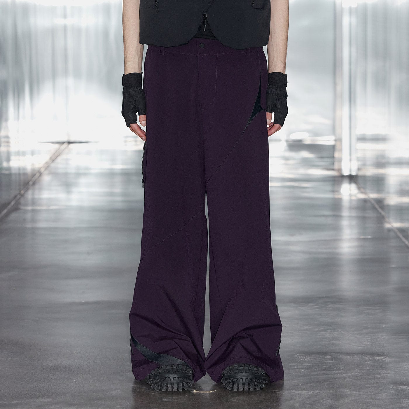 49PERCENT Spliced Side Zipper Pants-Pants-S-Purple-Free Shipping Leatheretro