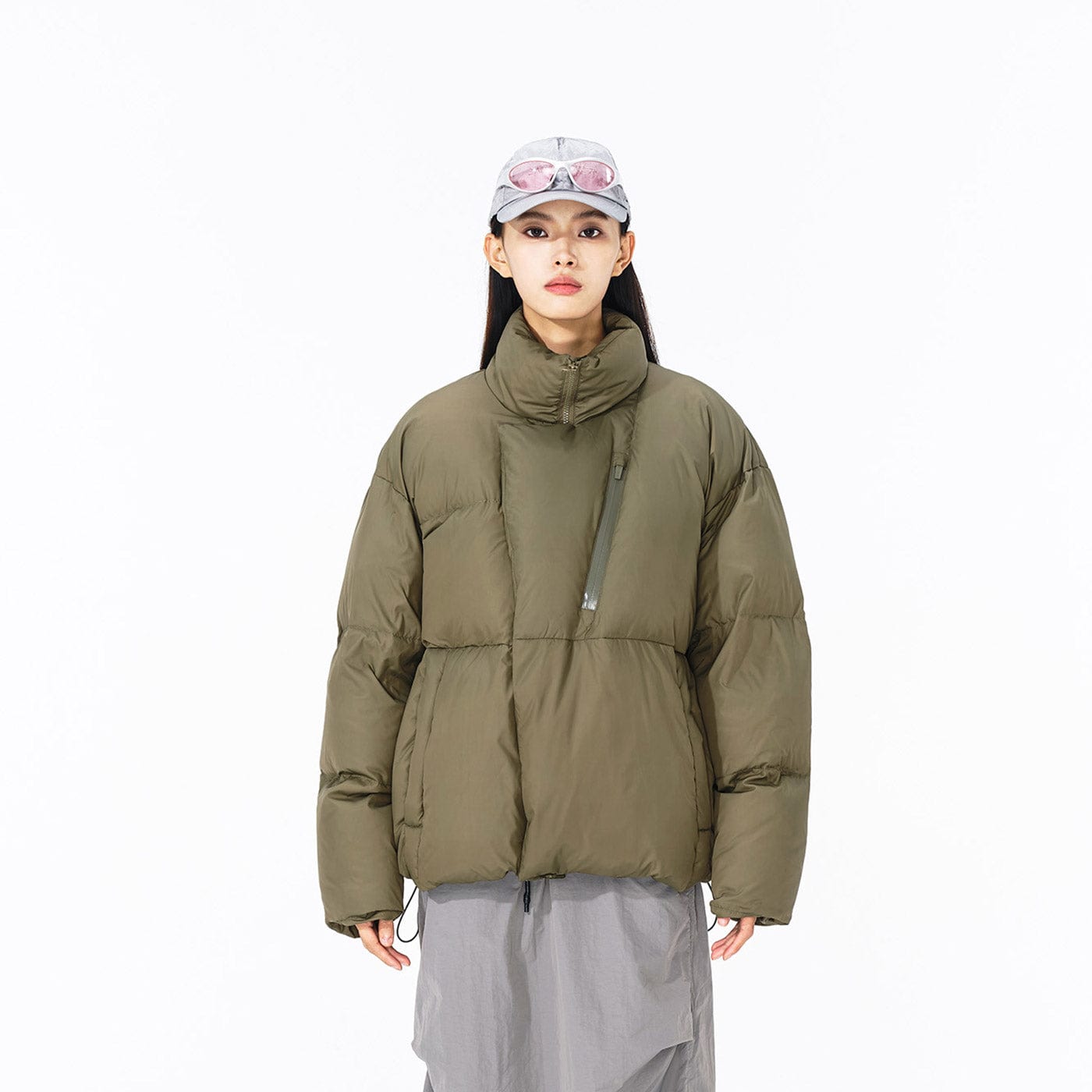 ENSHADOWER Asymmetric Magnetic Snap Down Jacket-Jacket-S-Green-Free Shipping Leatheretro