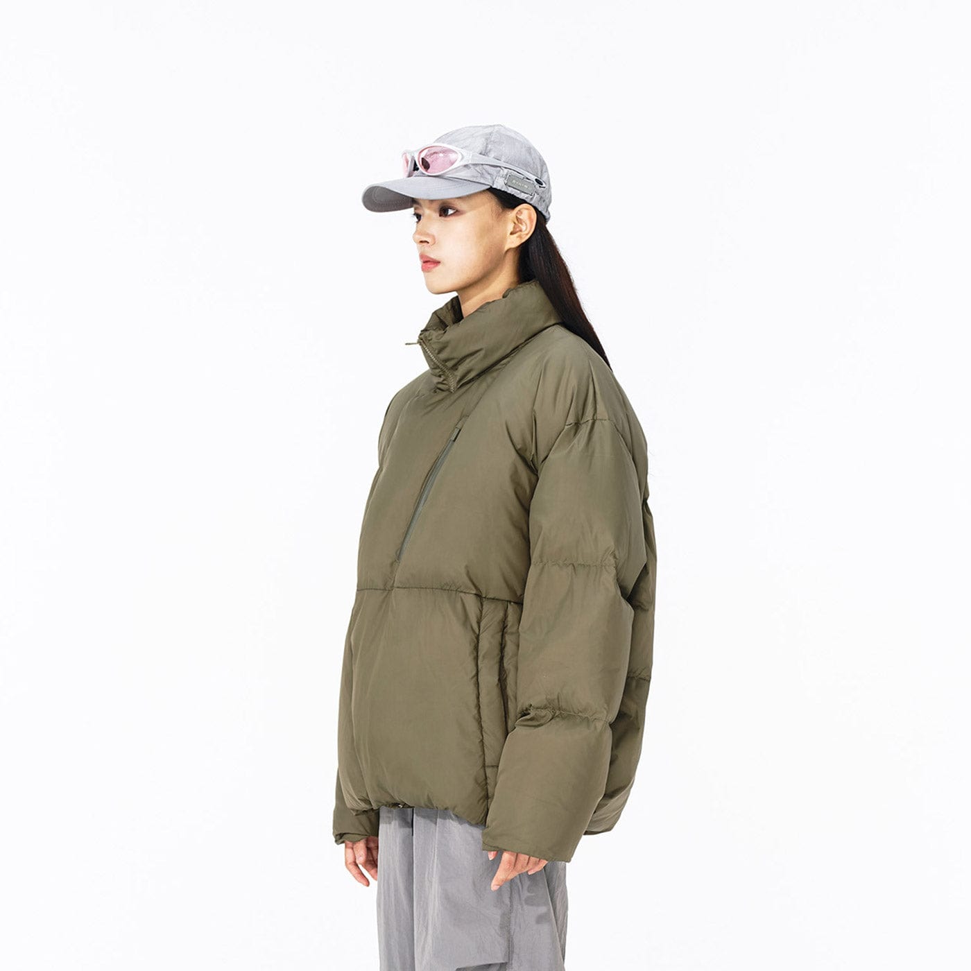 ENSHADOWER Asymmetric Magnetic Snap Down Jacket-Jacket-S-Green-Free Shipping Leatheretro