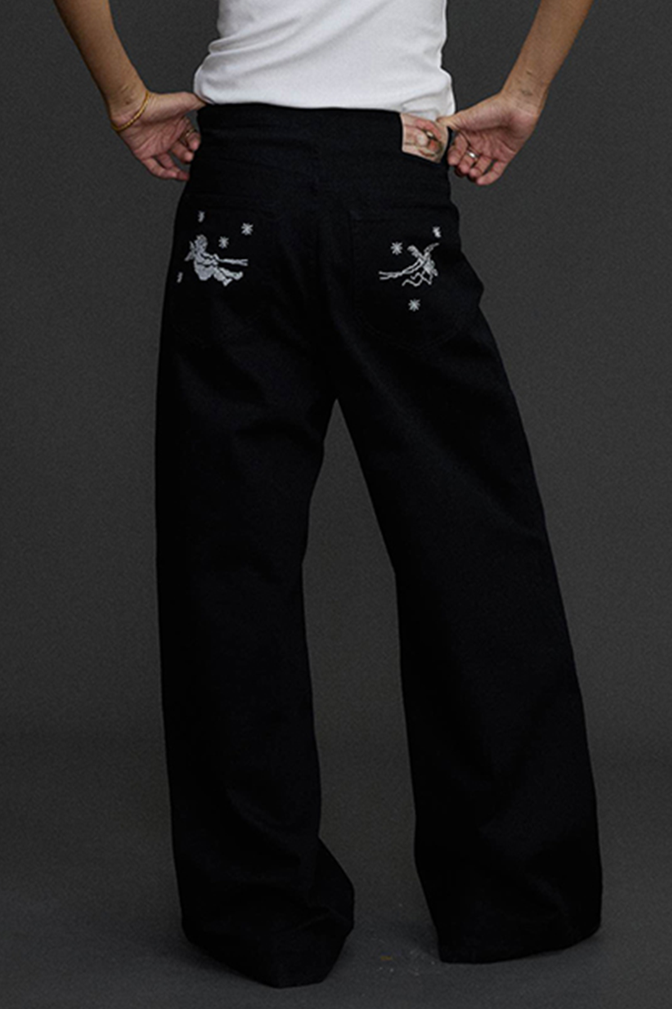 NIANJIUYIKOUER Embroidered Wide-Leg Twill Pants-Pants-XS-Free Shipping Leatheretro