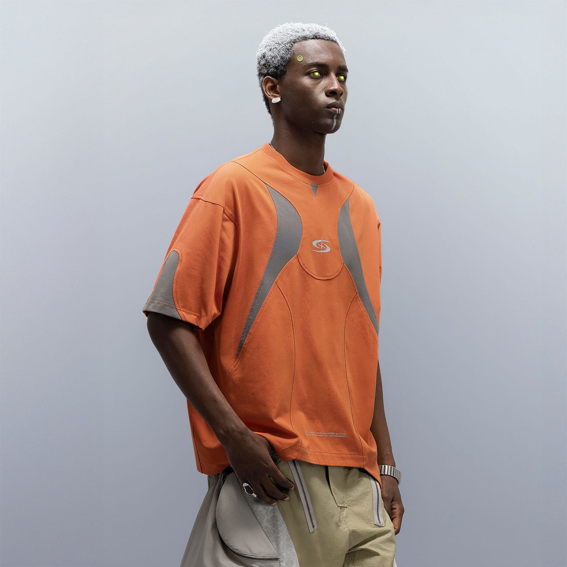 XIPHEVIL Curve Spliced Quick-Dry Sorona T-Shirt Orange-L/S Tee-XS-Free Shipping Leatheretro