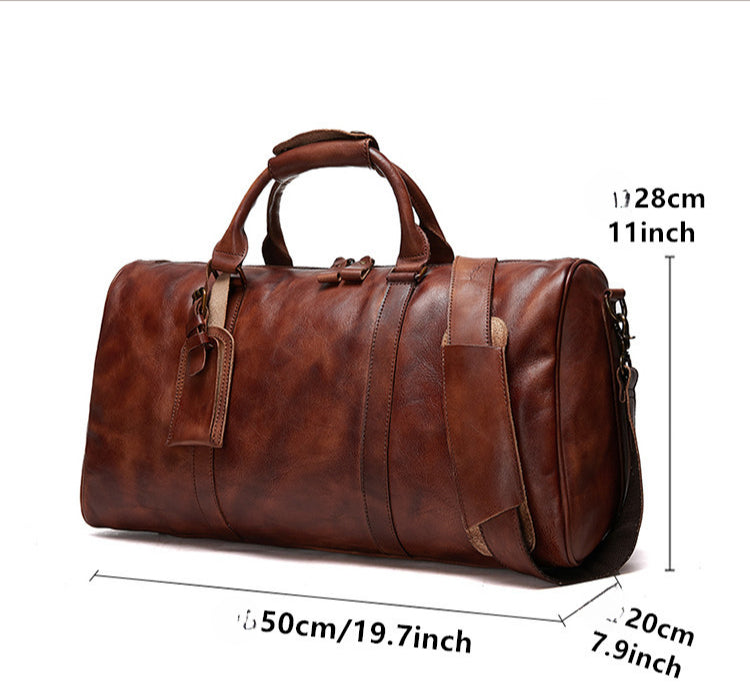 Vintage Genuine Vegetable Tanned Leather Duffle Bag-Duffle Bag-Vege Tanned-Black-50cm*20cm*28cm-Free Shipping Leatheretro