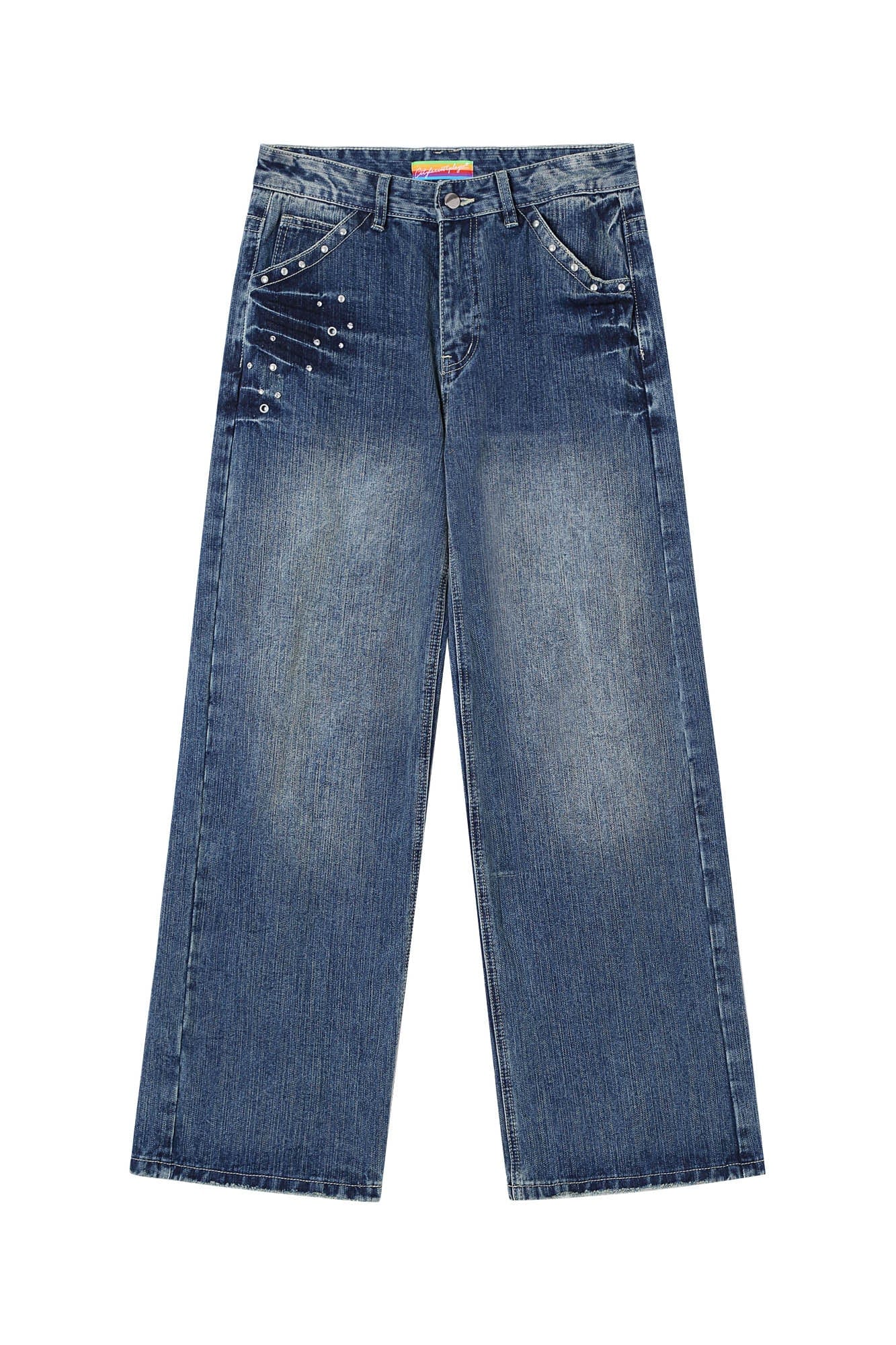 CLP Retro Waist Rivet Straight-Leg Jeans-Jeans-S-Free Shipping Leatheretro