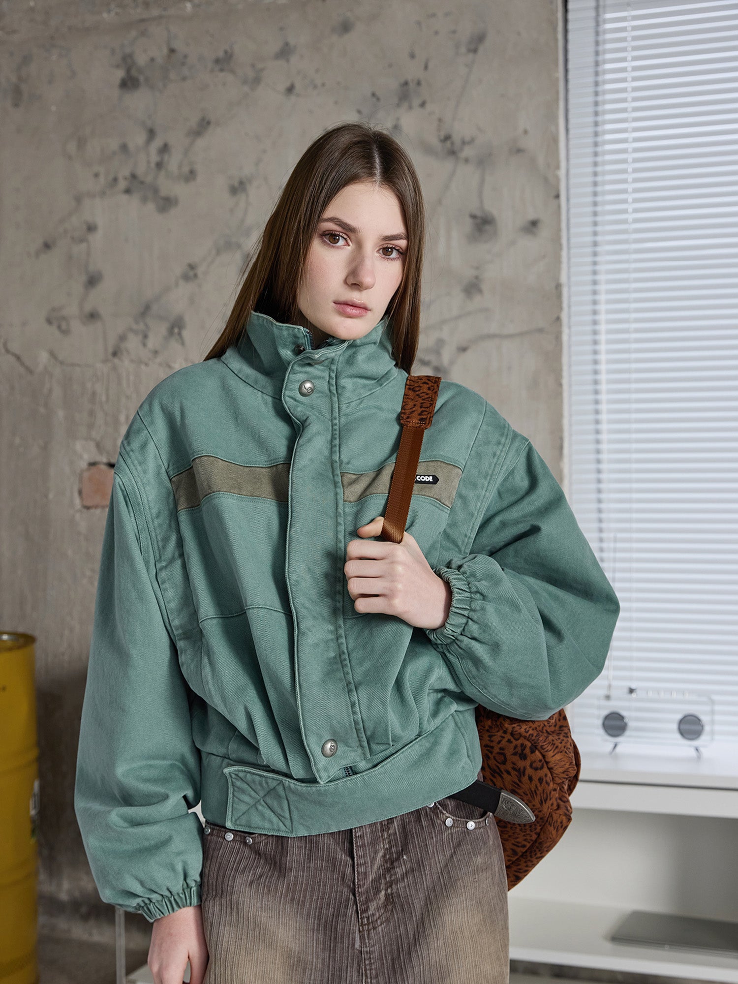 ERROR CODE ROBOT Washed Contrast Panel Jacket-Jacket-S-Free Shipping Leatheretro