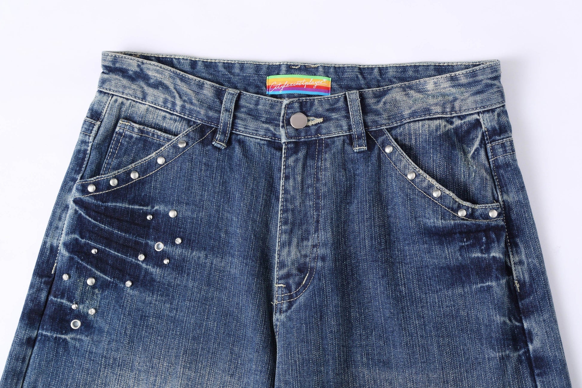 CLP Retro Waist Rivet Straight-Leg Jeans-Jeans-S-Free Shipping Leatheretro