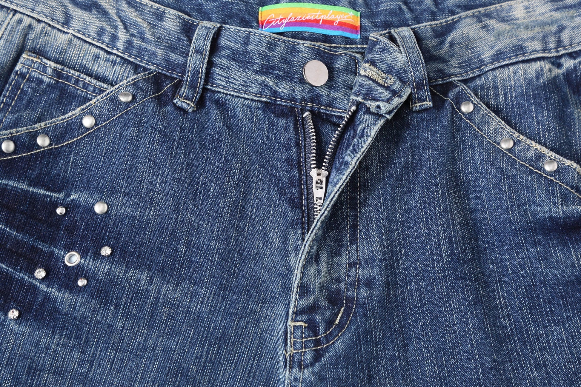 CLP Retro Waist Rivet Straight-Leg Jeans-Jeans-S-Free Shipping Leatheretro