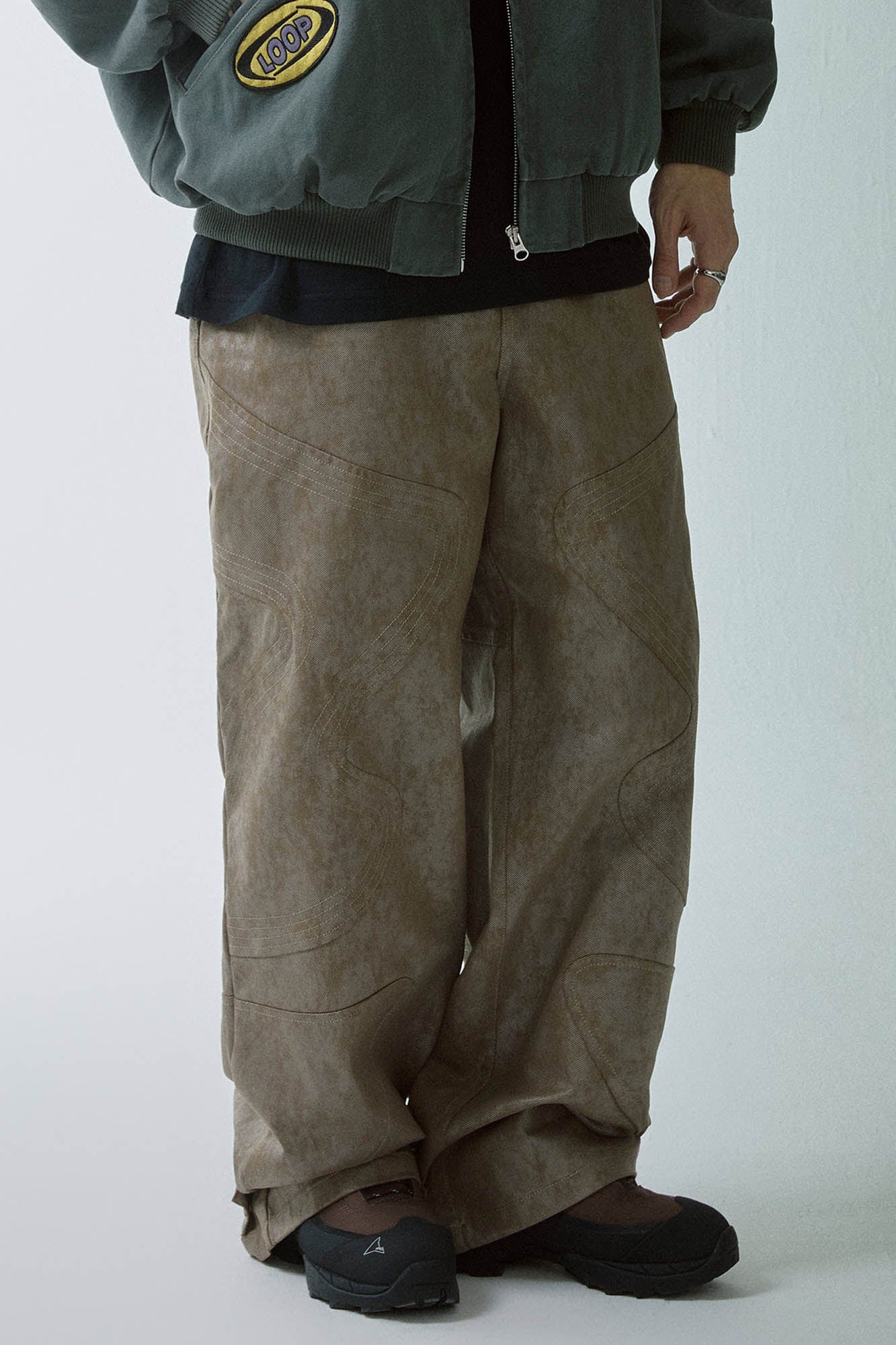 F2CE Distressed Paneled Waxed Pants-Pants-S-Free Shipping Leatheretro