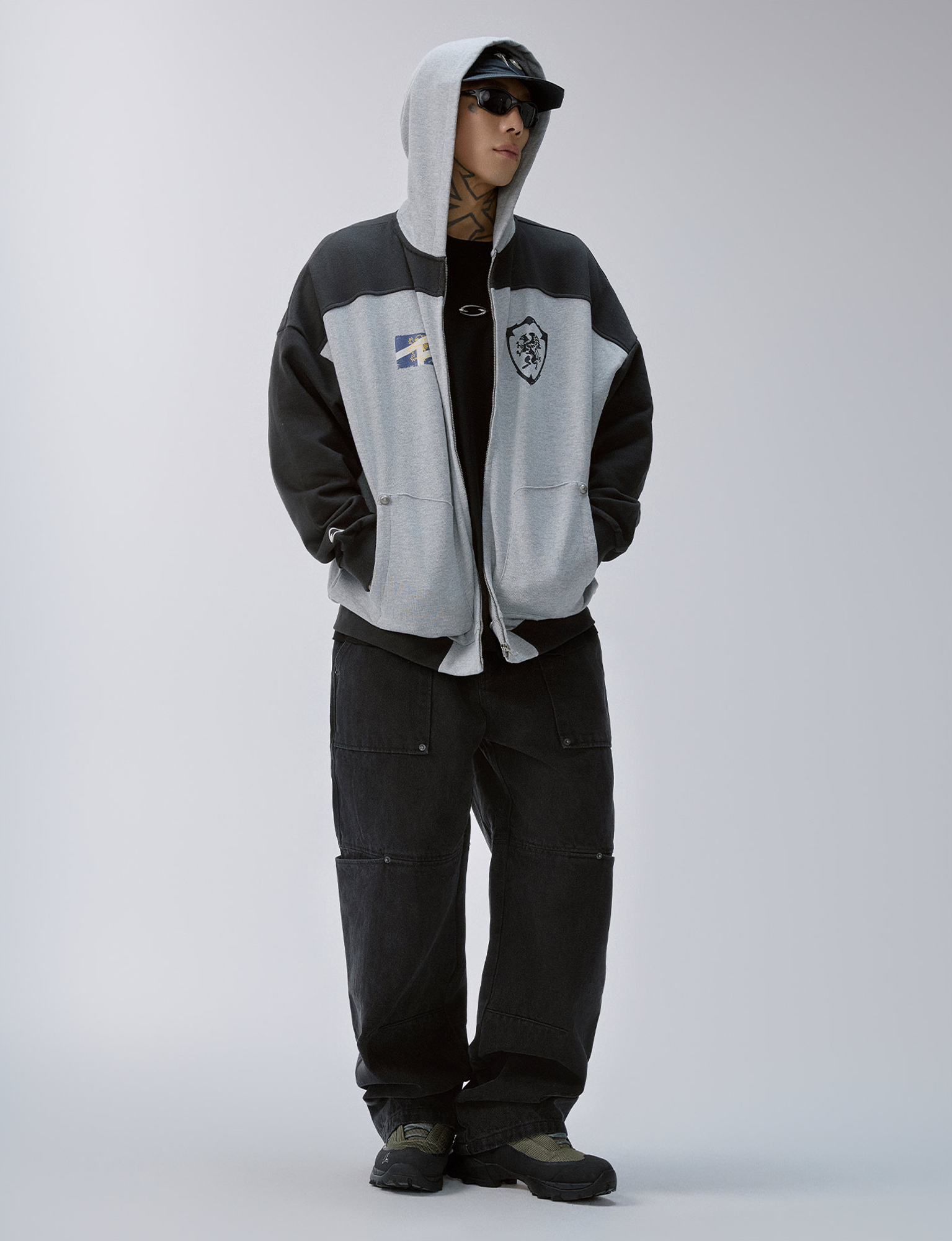 F2CE Contrast Panel Badge Graphic Hooded Jacket-Jacket-S-Free Shipping Leatheretro