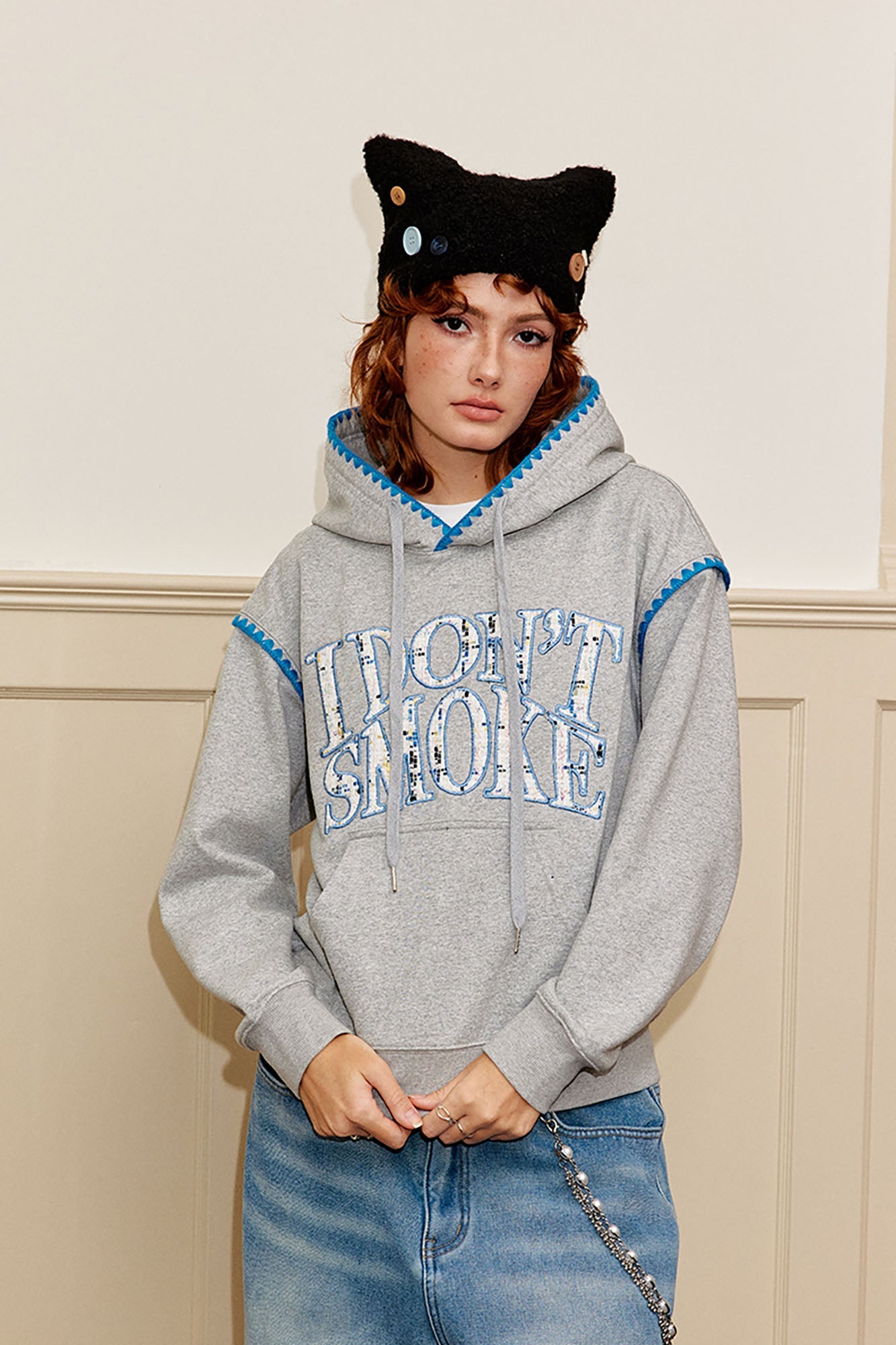 DONSMOKE Retro Embroidered Patch Whipstitch Hoodie-Hoodie-S-Dark Blue-Free Shipping Leatheretro