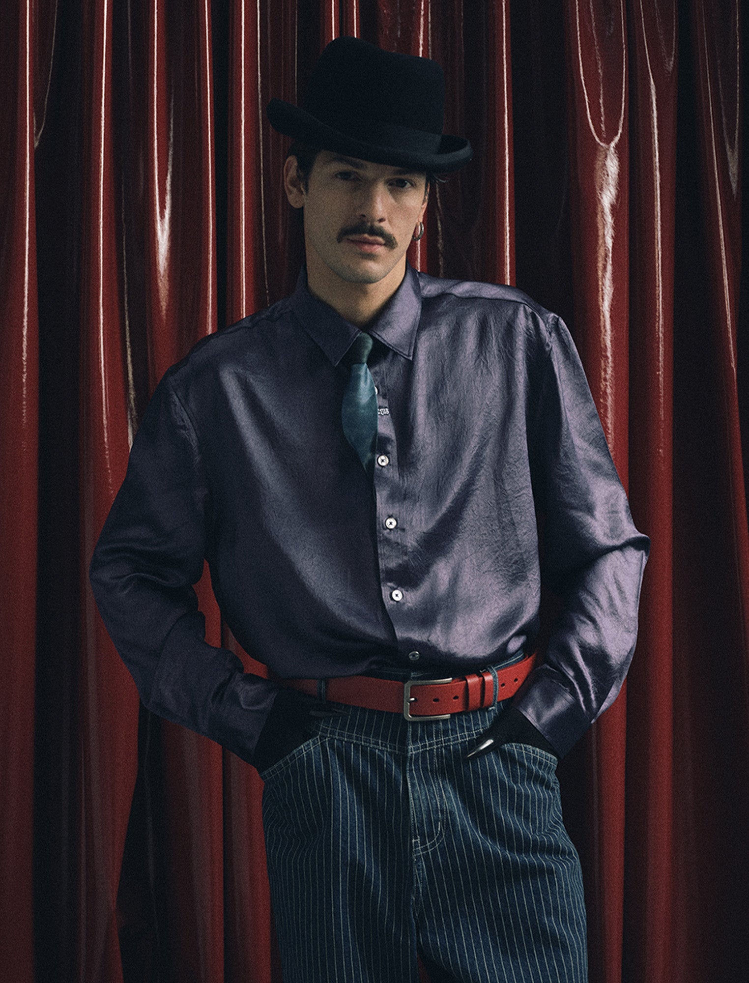 TRECLUB Glossy Embroidered-Placket Drapey Shirt-Shirt-S-Blue-Free Shipping Leatheretro