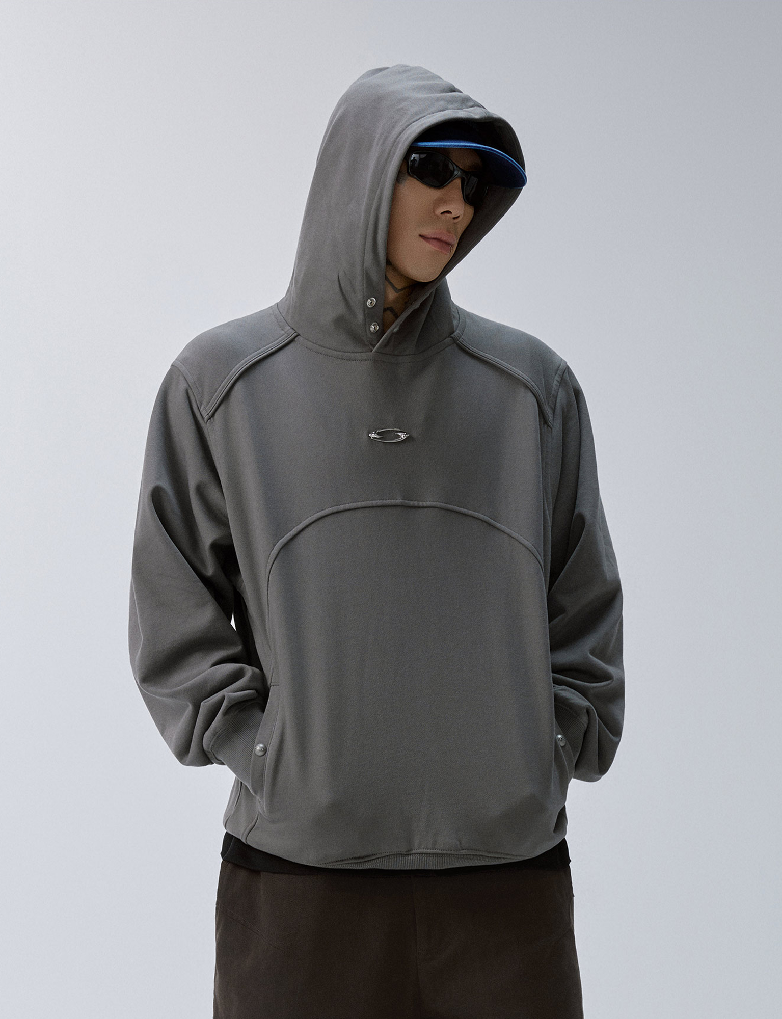 F2CE Essential Metal Badge Snap Hoodie-Hoodie-S-Black-Free Shipping Leatheretro