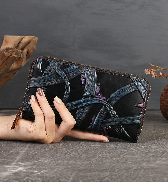 Vintage Embossed Leather Wallet-Leather Wallets-Green-Free Shipping Leatheretro