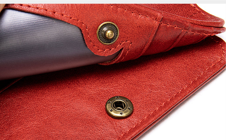 Genuine Leather Wallet for Women – Short Design with Full-Grain Cowhide Change Purse for Women-Handbags, Wallets & Cases-Red-Free Shipping Leatheretro