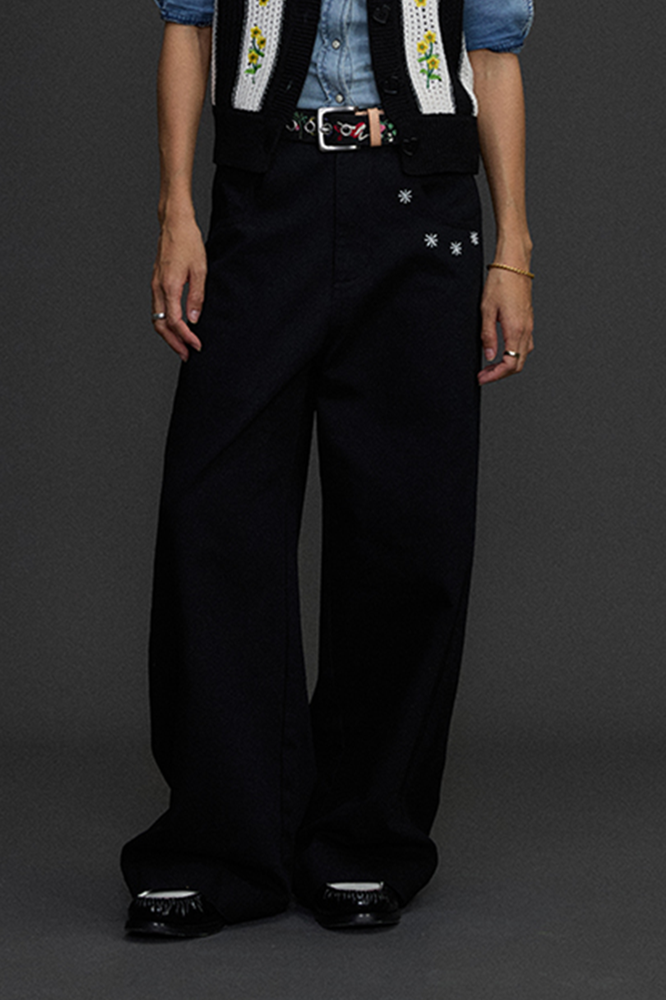 NIANJIUYIKOUER Embroidered Wide-Leg Twill Pants-Pants-XS-Free Shipping Leatheretro