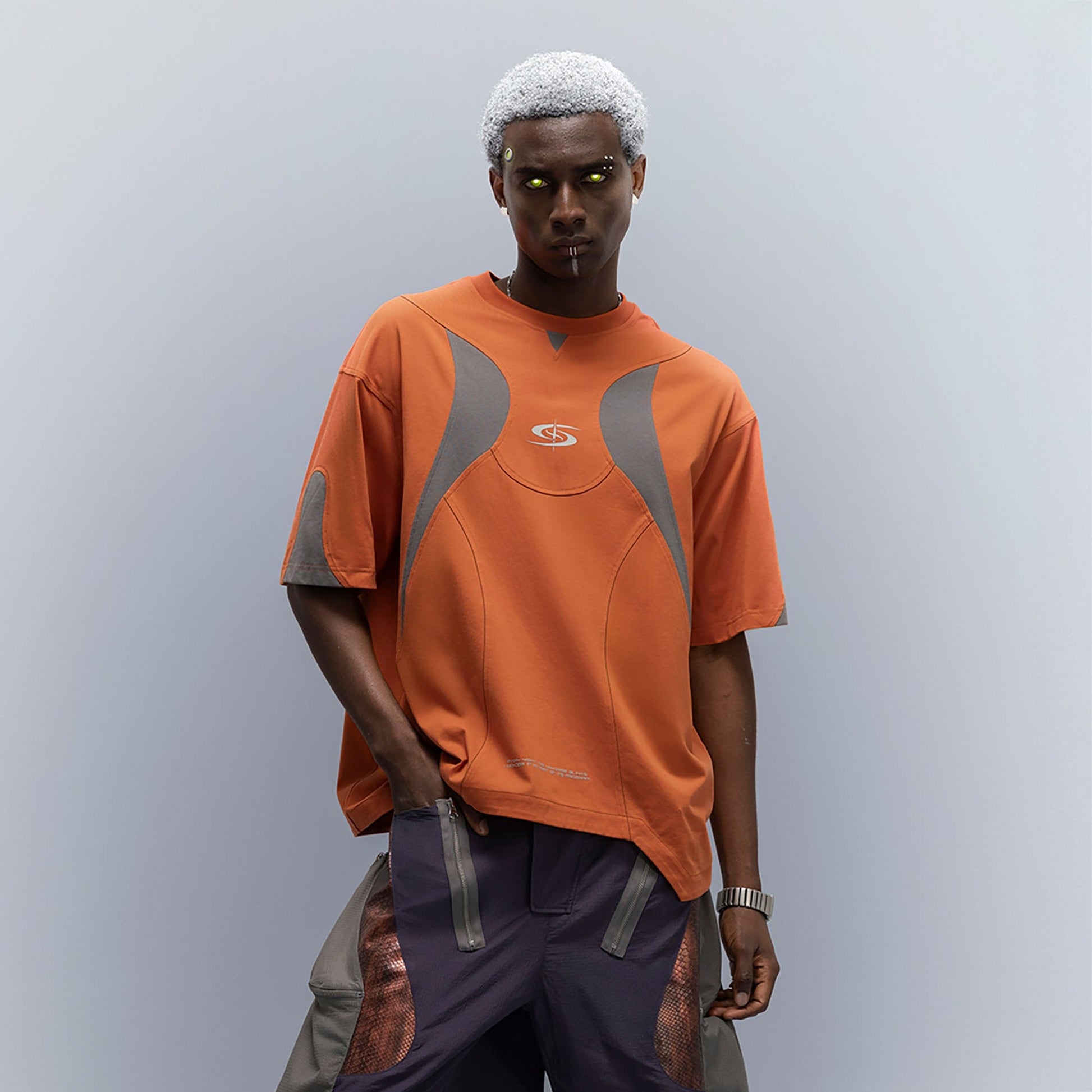 XIPHEVIL Curve Spliced Quick-Dry Sorona T-Shirt Orange-L/S Tee-XS-Free Shipping Leatheretro