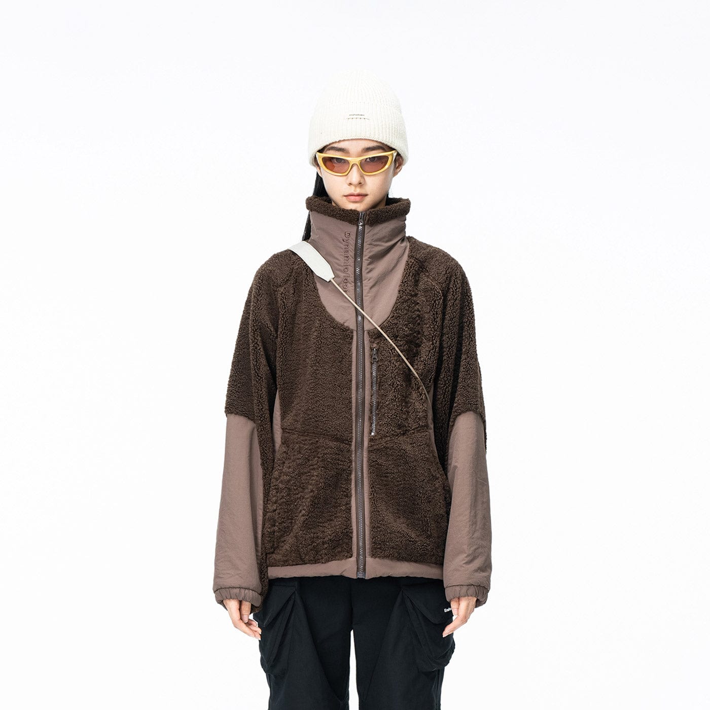 ENSHADOWER Spliced High-Collar Fleece Jacket-Jacket-S-Brown-Free Shipping Leatheretro