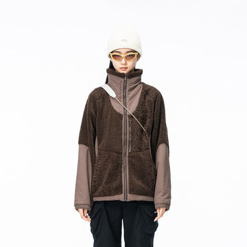 ENSHADOWER Spliced High-Collar Fleece Jacket-Jacket-S-Brown-Free Shipping Leatheretro