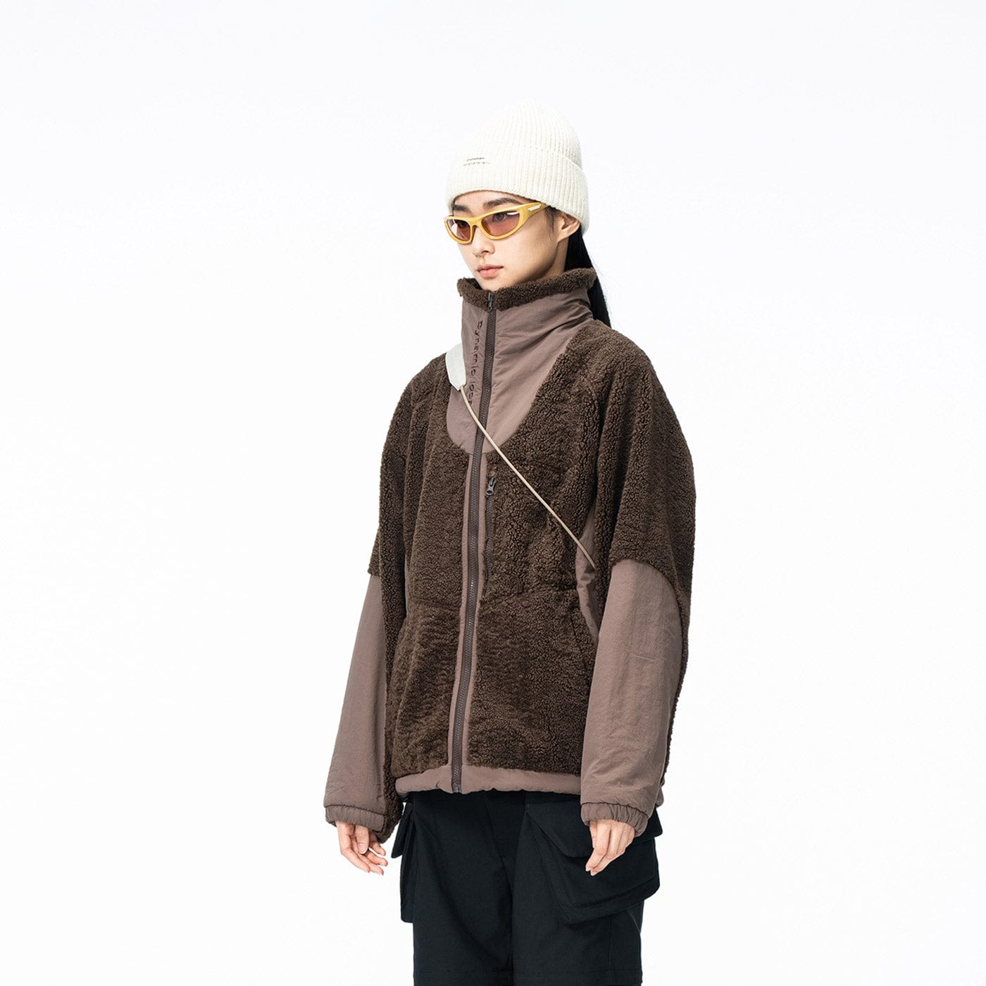 ENSHADOWER Spliced High-Collar Fleece Jacket-Jacket-S-Brown-Free Shipping Leatheretro