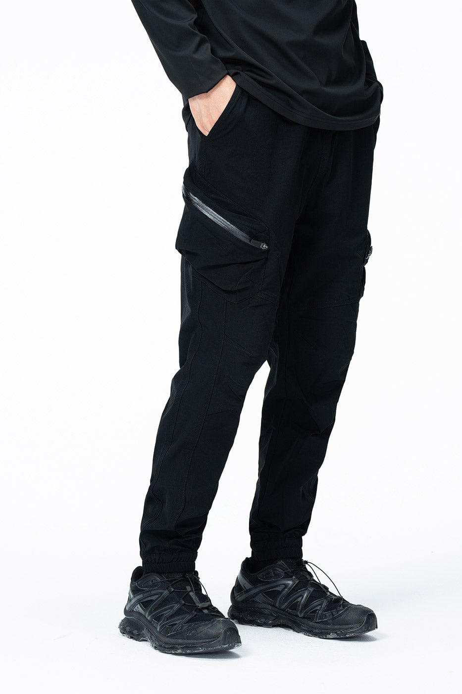 ENSHADOWER Diagonal Zipper Jogger-Pants-S-Black-Free Shipping Leatheretro