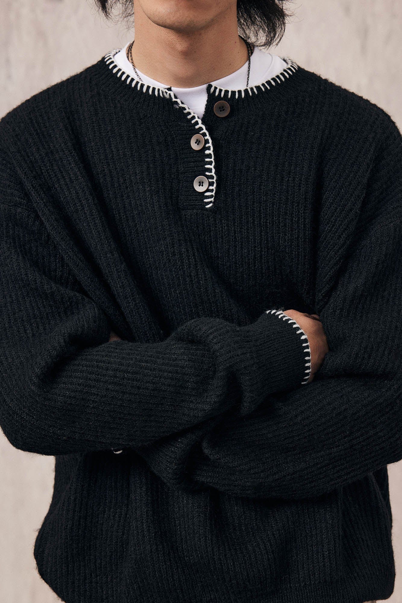 IN EXISTENCE Essential Ribbed Henley Sweater-Sweater-XS-Green-Free Shipping Leatheretro