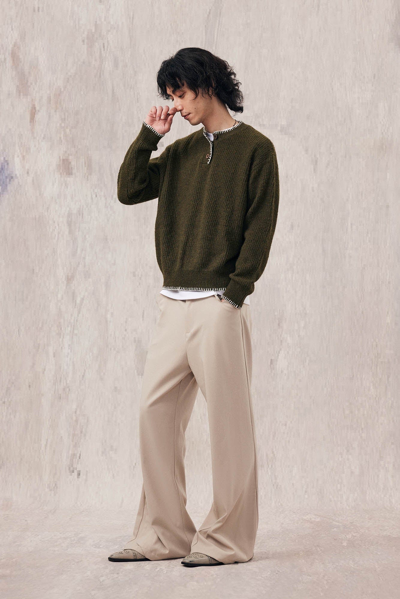IN EXISTENCE Essential Ribbed Henley Sweater-Sweater-XS-Green-Free Shipping Leatheretro