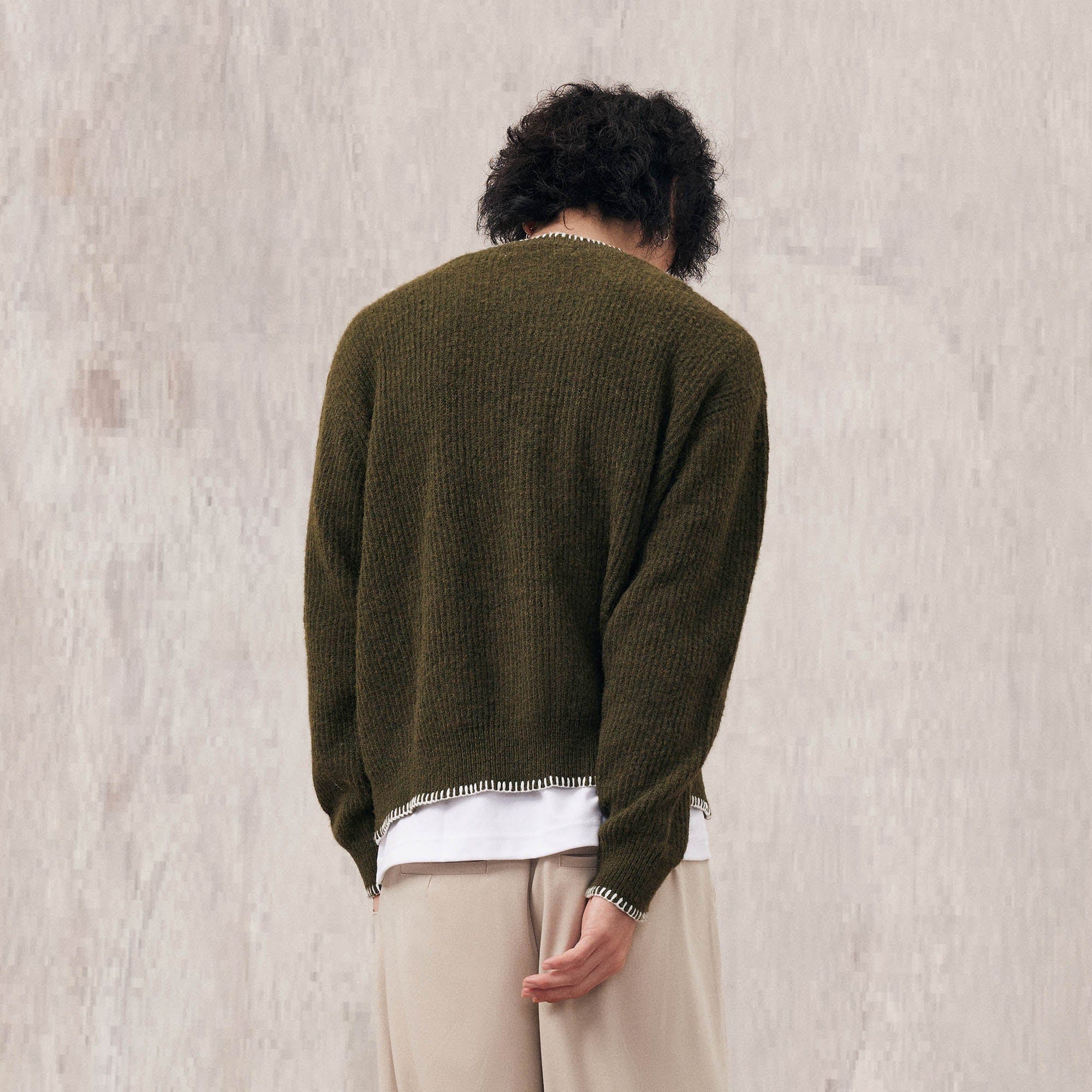 IN EXISTENCE Essential Ribbed Henley Sweater-Sweater-XS-Green-Free Shipping Leatheretro