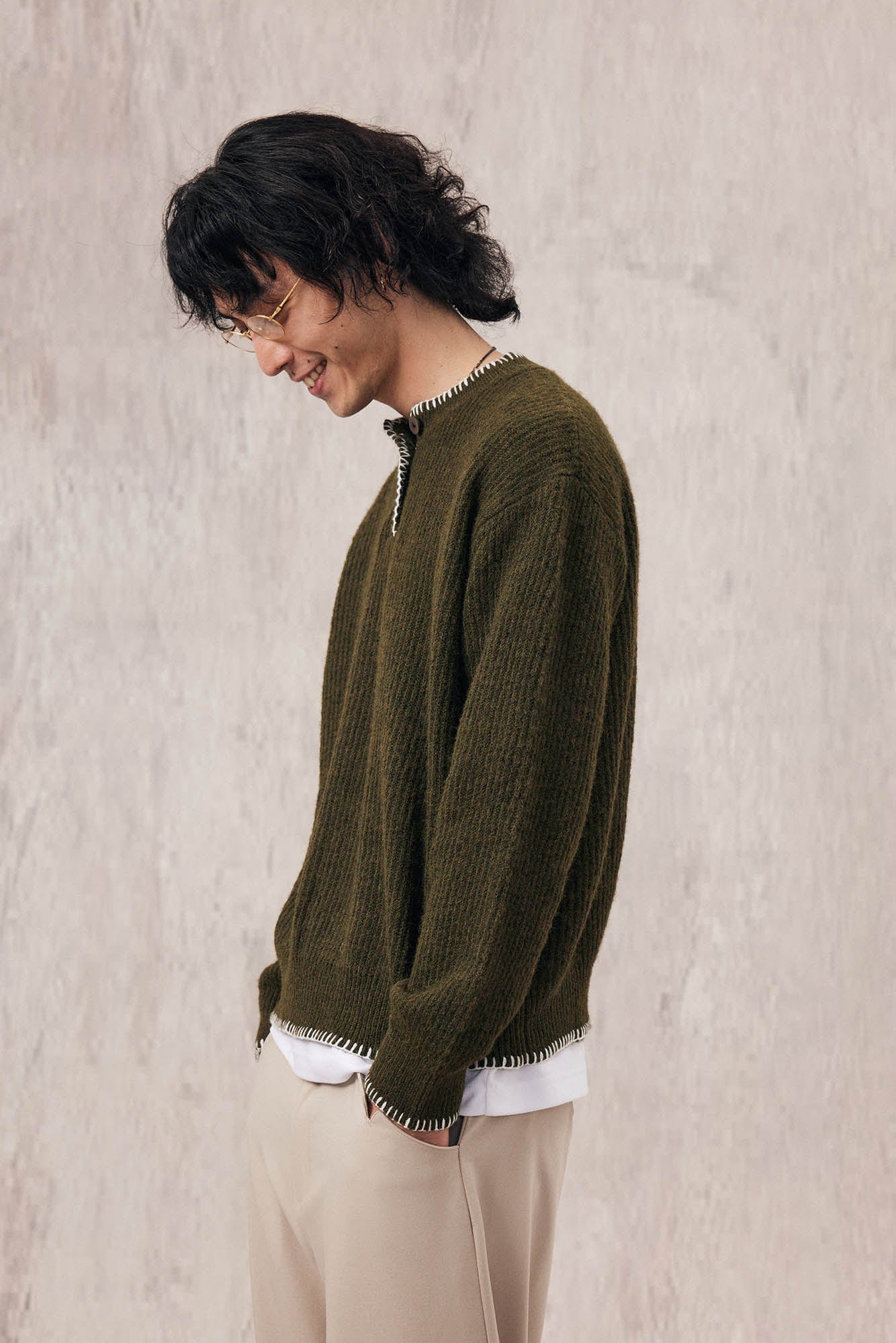 IN EXISTENCE Essential Ribbed Henley Sweater-Sweater-XS-Green-Free Shipping Leatheretro