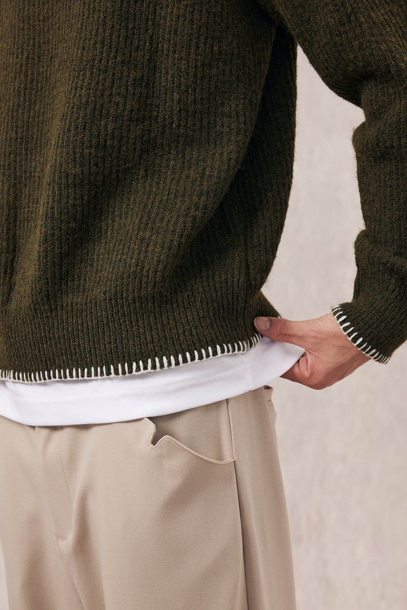 IN EXISTENCE Essential Ribbed Henley Sweater-Sweater-XS-Green-Free Shipping Leatheretro