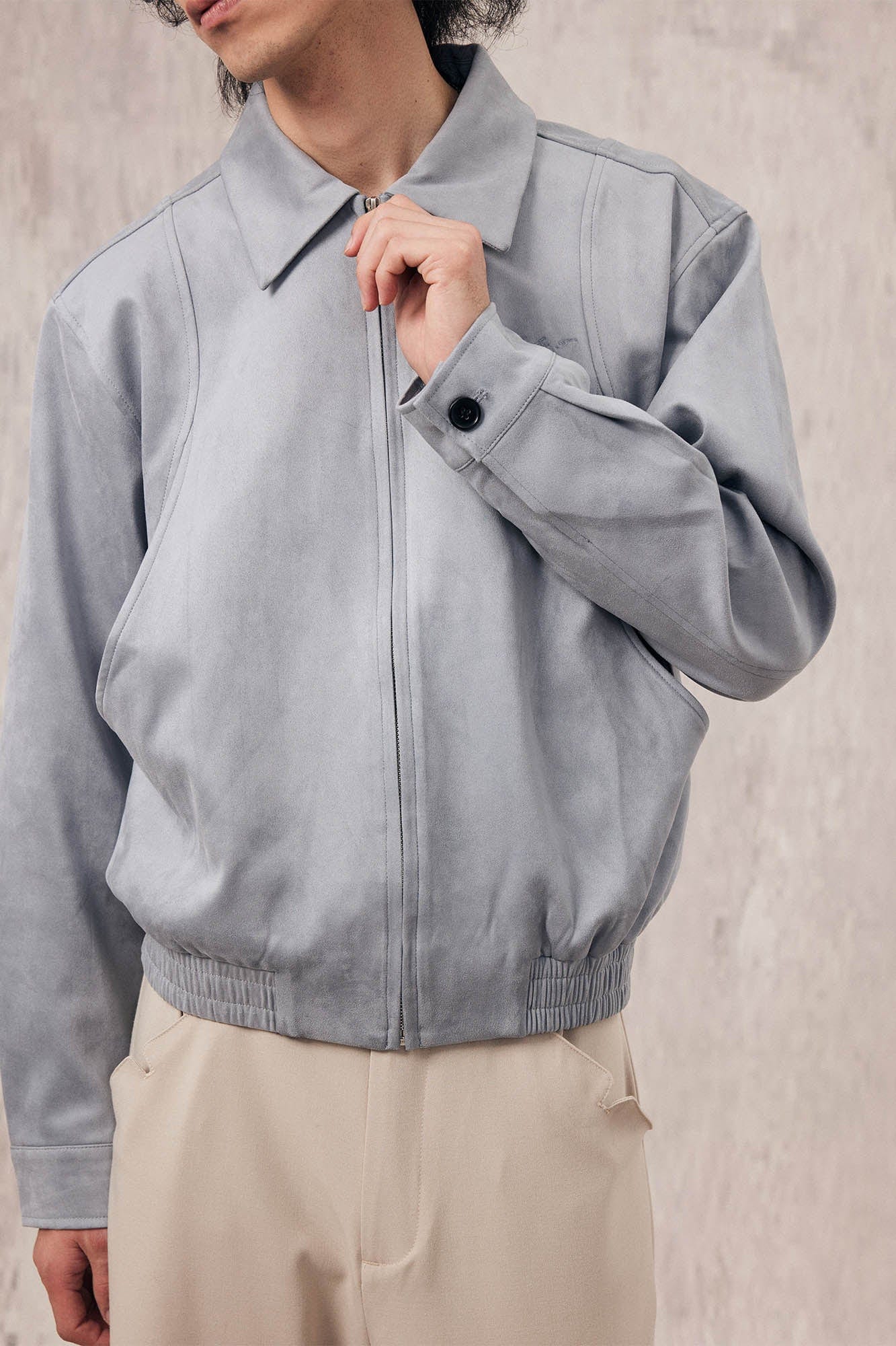 IN EXISTENCE Curved Spliced Smooth Harrington Jacket-Jacket-S-Blue-Free Shipping Leatheretro