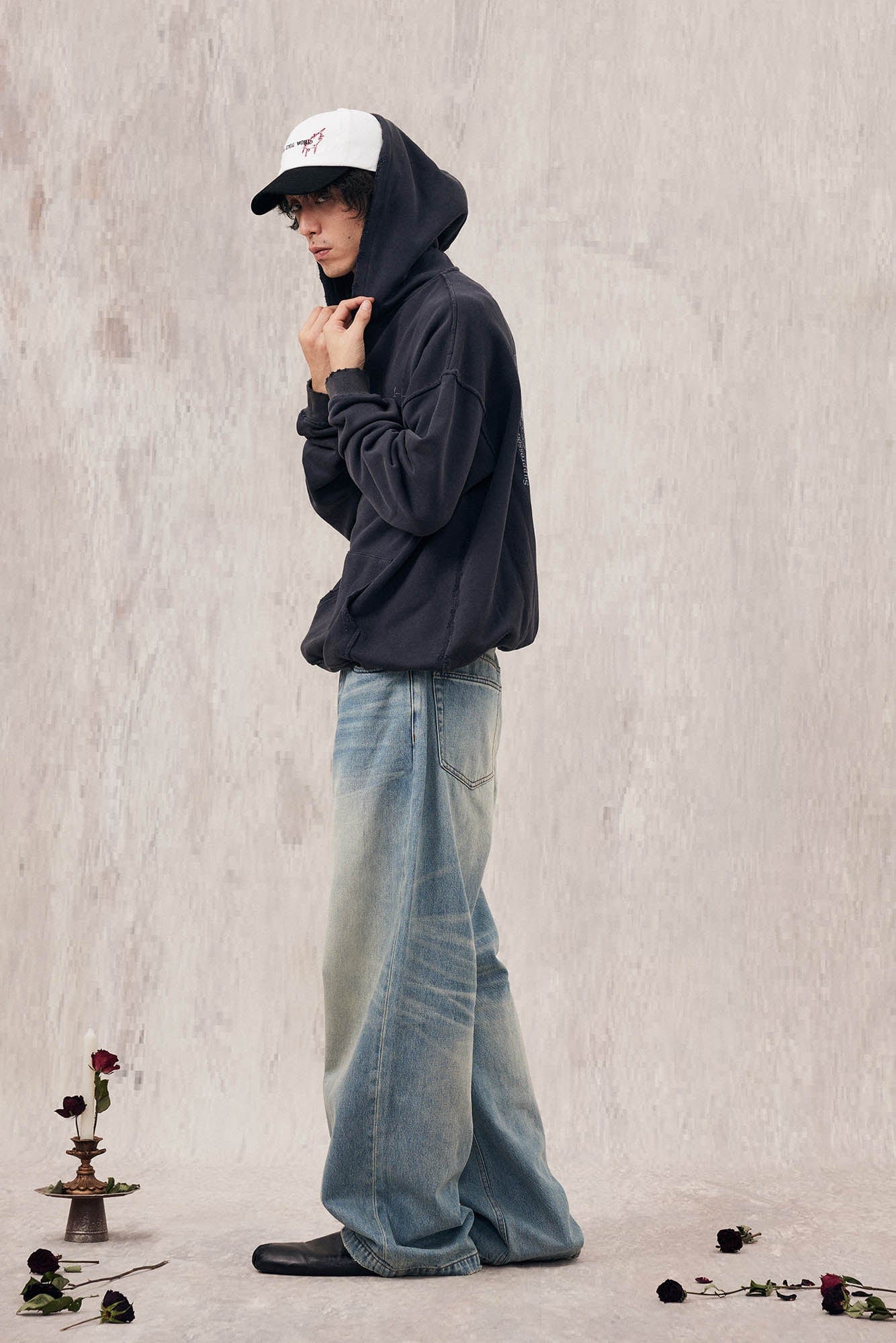 IN EXISTENCE Washed Frayed Graphic Hoodie-Hoodie-S-Gray-Free Shipping Leatheretro