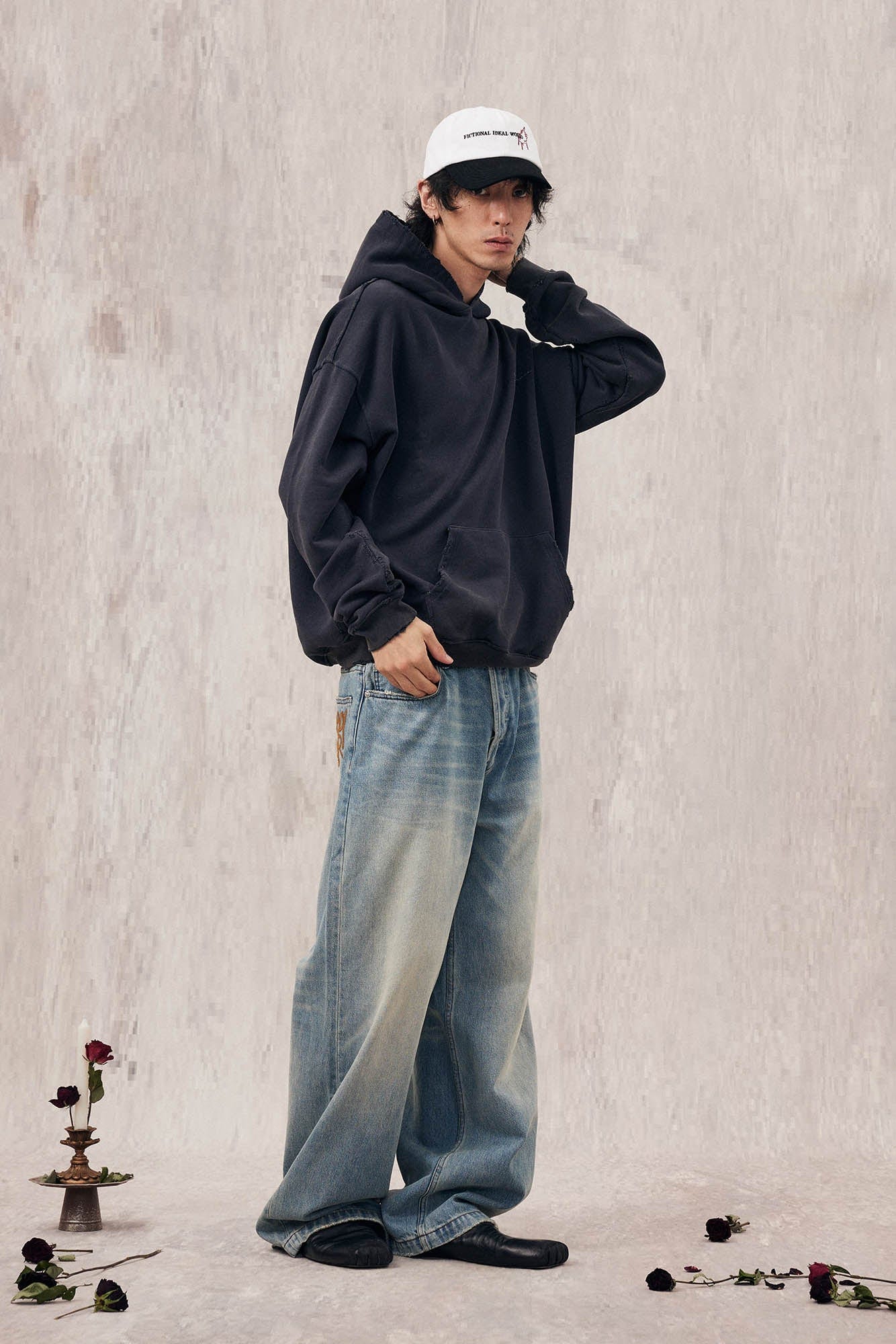 IN EXISTENCE Washed Frayed Graphic Hoodie-Hoodie-S-Gray-Free Shipping Leatheretro