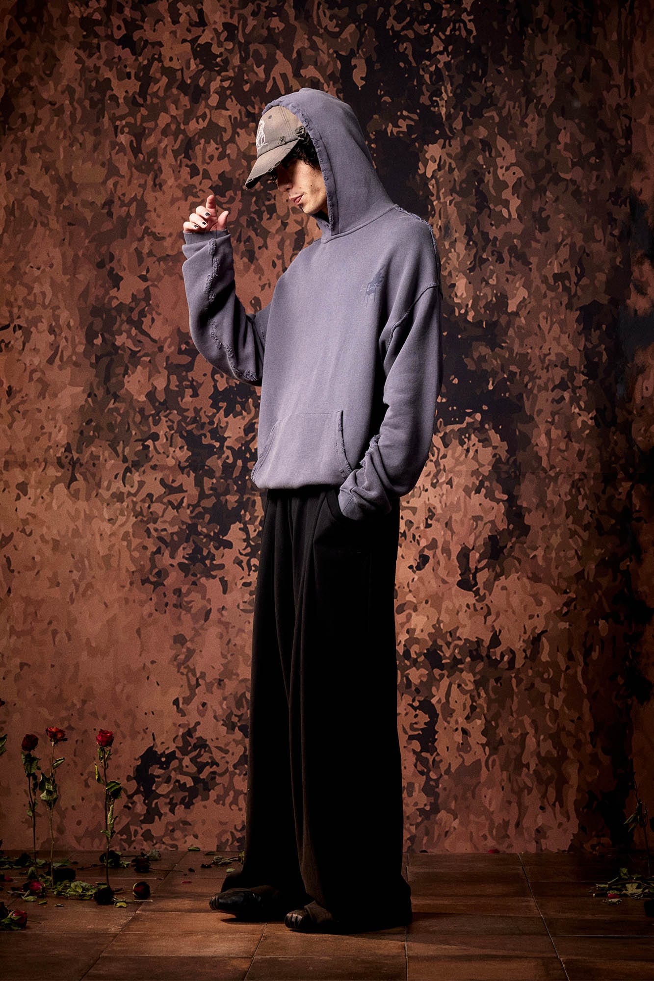 IN EXISTENCE Washed Frayed Graphic Hoodie-Hoodie-S-Gray-Free Shipping Leatheretro