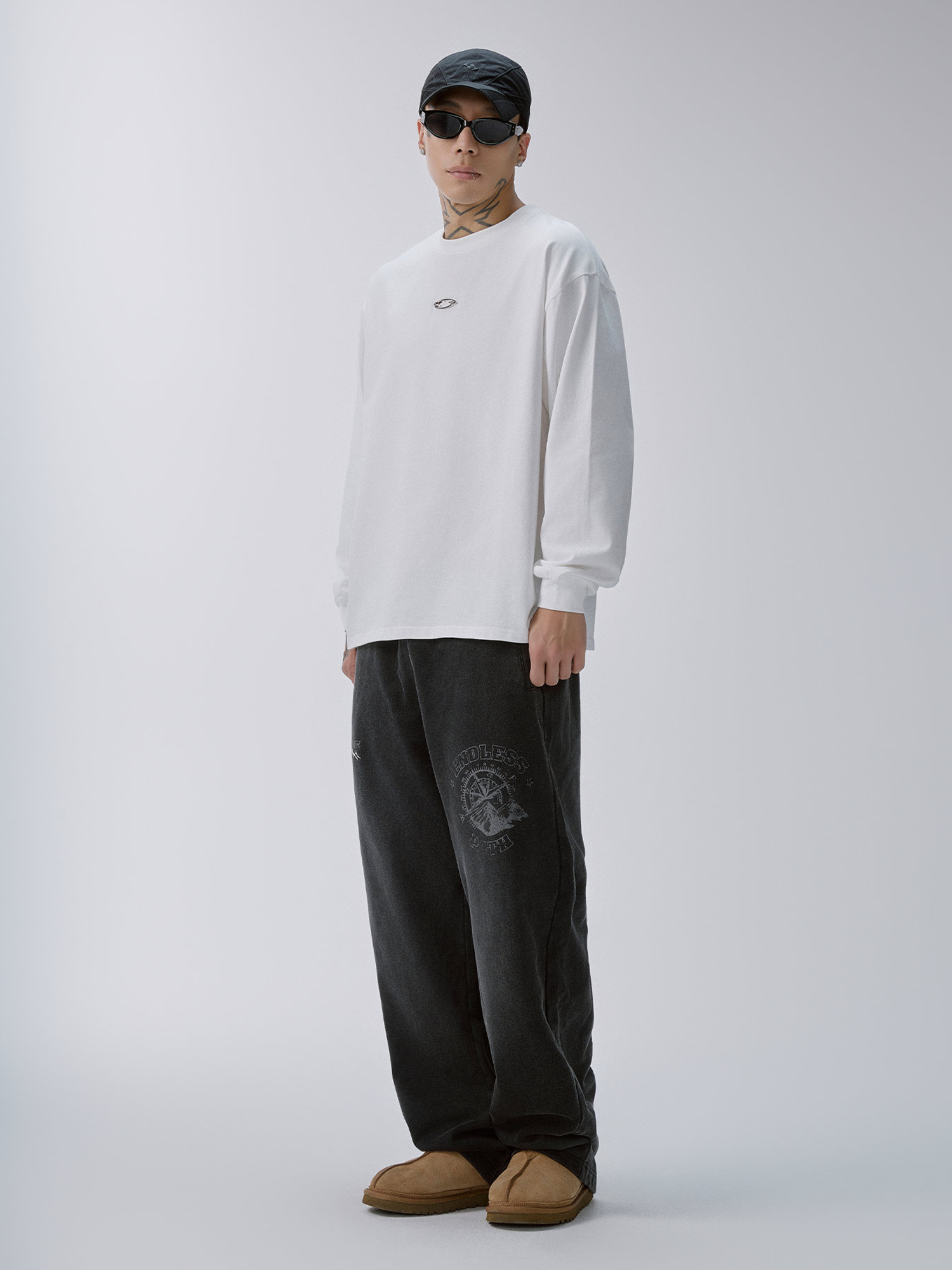 F2CE Washed Badge Graphic Drawstring Sweatpants-Pants-S-Free Shipping Leatheretro