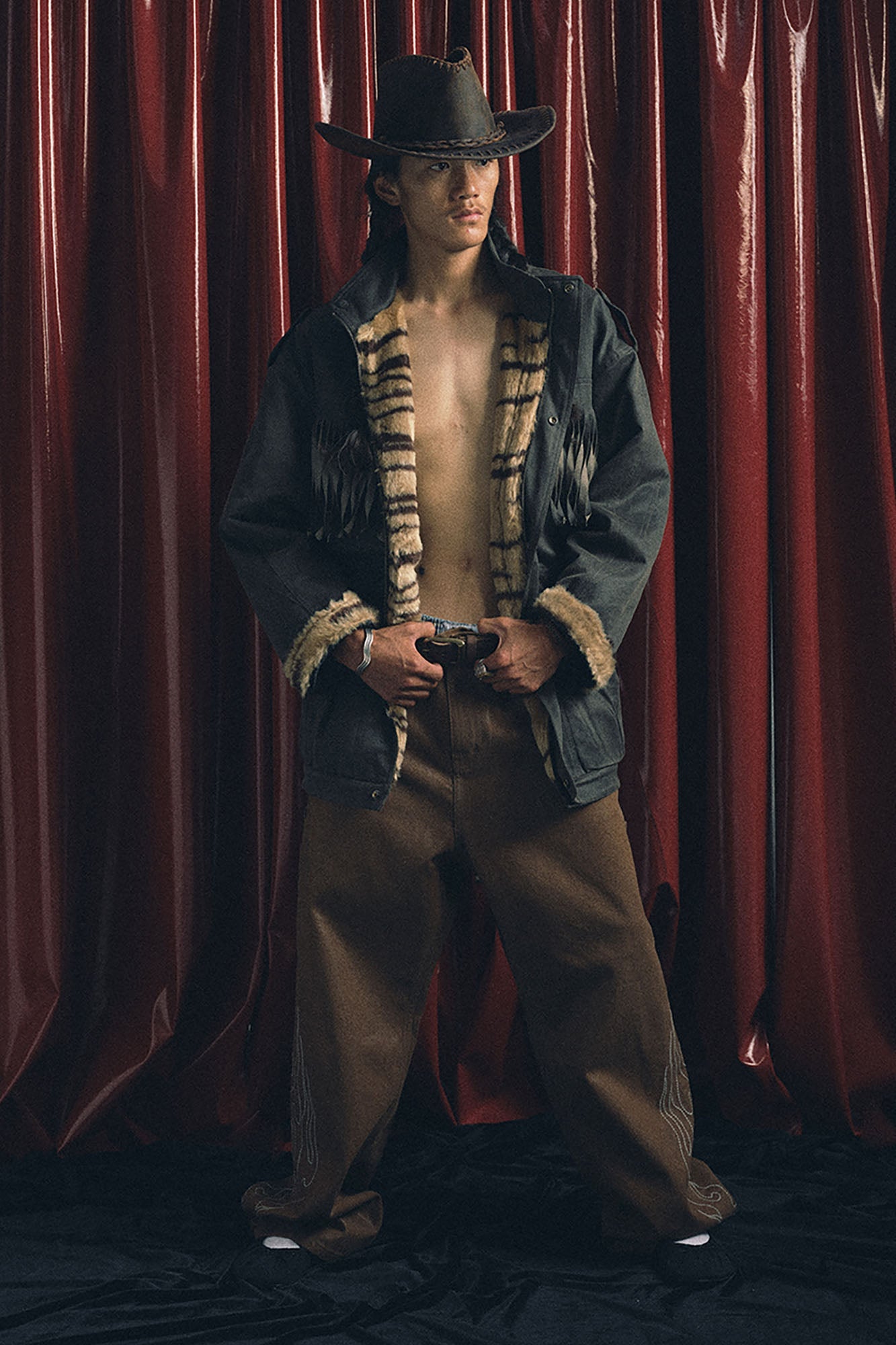 TRECLUB Tiger Stripe Lining Fringe Parka-Jacket-S (Preorder)-Free Shipping Leatheretro