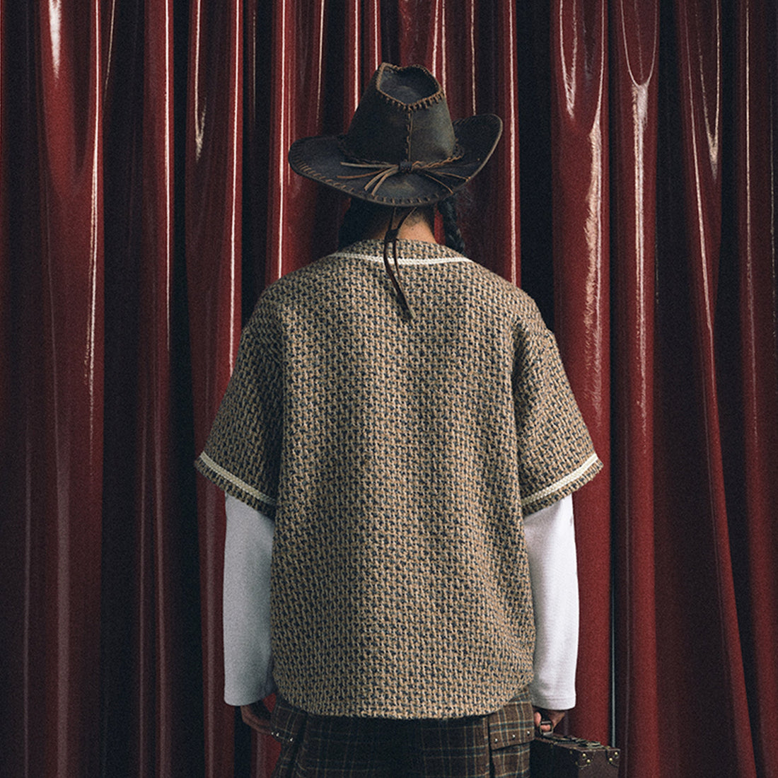 TRECLUB Tweed Layered Baseball Shirt-Shirt-S-Free Shipping Leatheretro