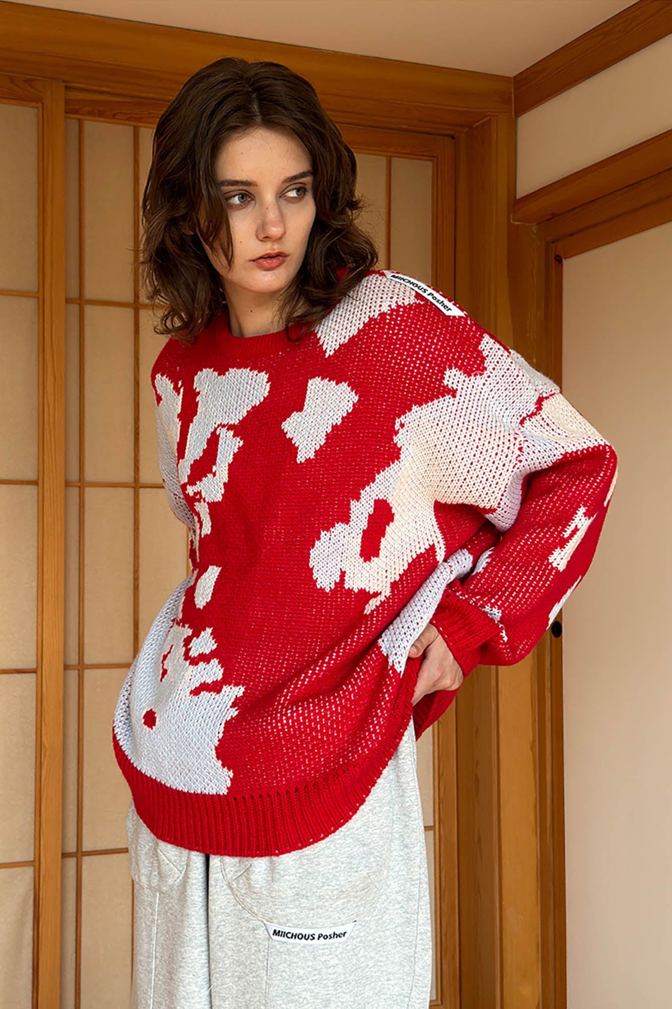 MIICHOUS Annan Lake Abstract Crewneck Sweater-Sweater-S-White-Free Shipping Leatheretro