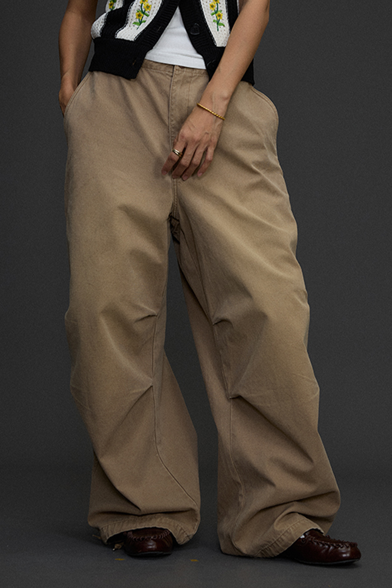 NIANJIUYIKOUER Distressed Utility Pocket Wide-Leg Pants-Pants-XXS-Free Shipping Leatheretro