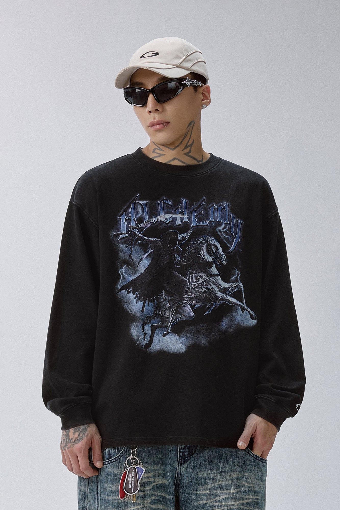 F2CE Gothic Knight Graphic Long-Sleeve Tee-L/S Tee-S-Free Shipping Leatheretro