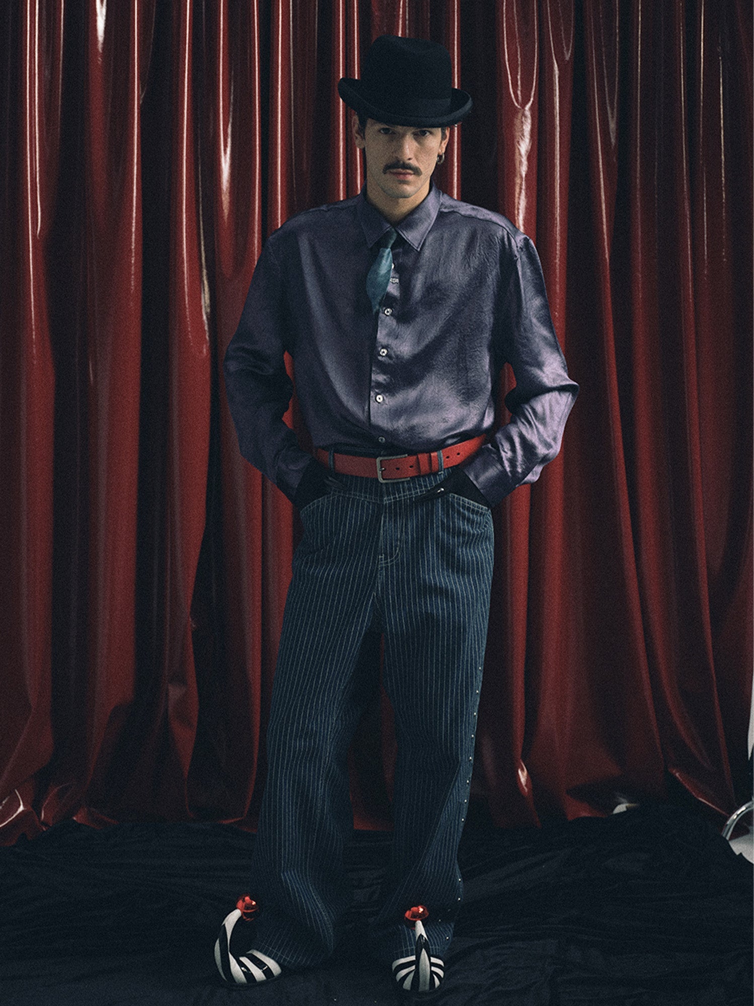 TRECLUB Glossy Embroidered-Placket Drapey Shirt-Shirt-S-Blue-Free Shipping Leatheretro