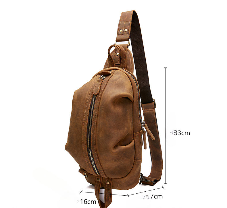 Vintage Crazy Horse Leather Men's Chest Bag-Handbags-Black-12 inches-Free Shipping Leatheretro